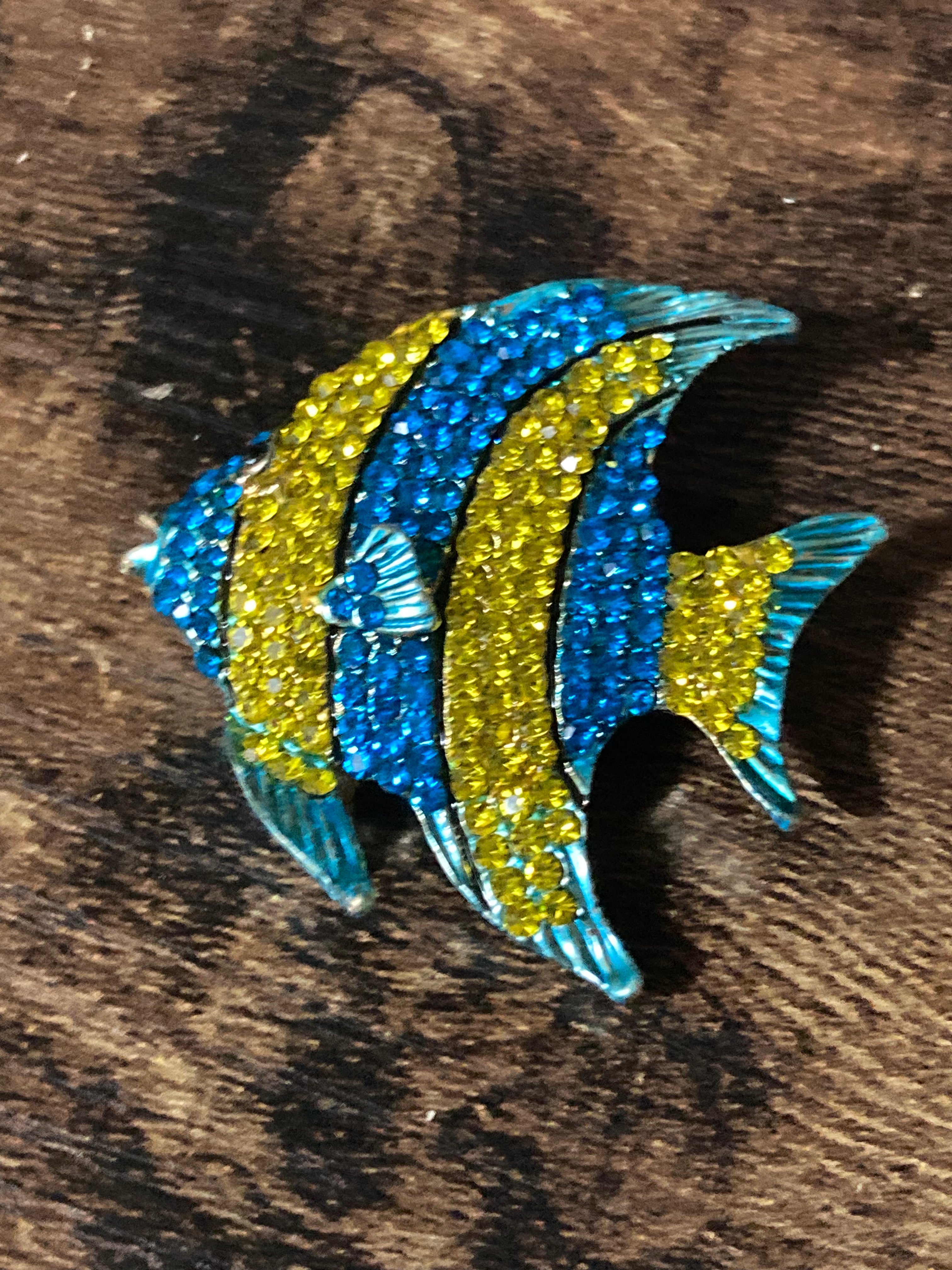 Diamanté Fish Brooch, Blue And Yellow Crystal Nautical Gift Pin