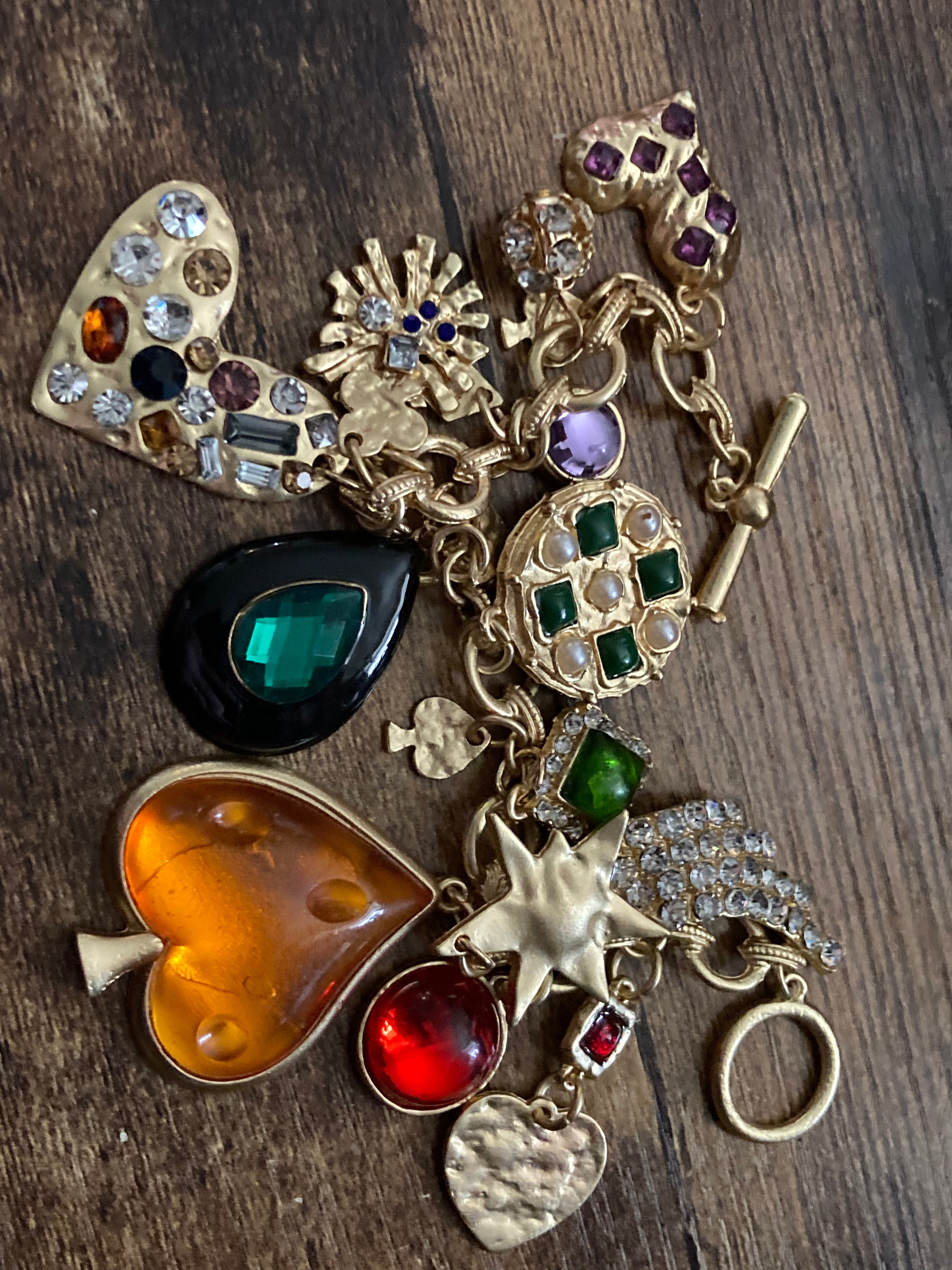 Vintage style chunky gold charm bracelet love hearts stars