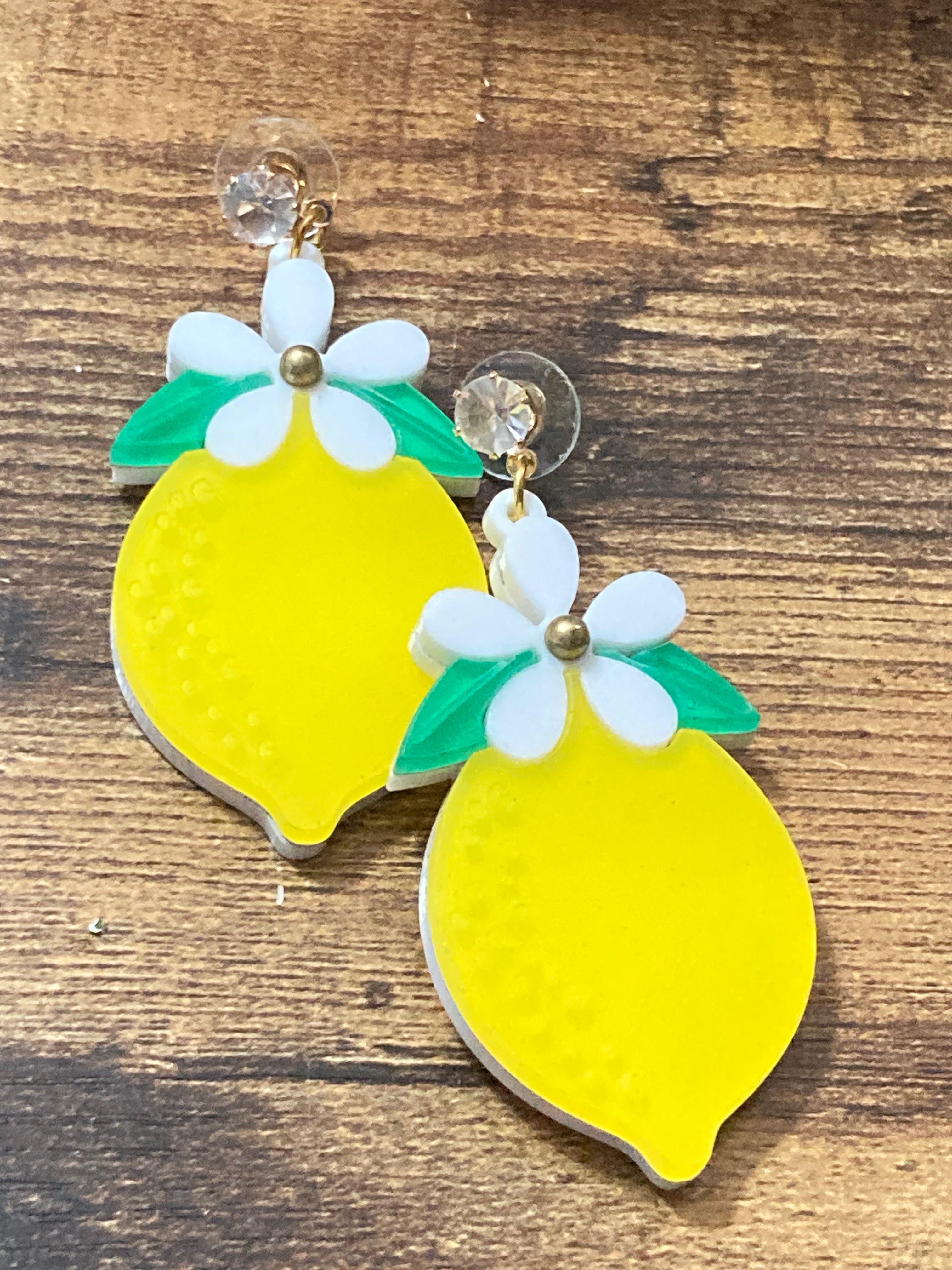 Acrylic yellow lemon fruit earrings