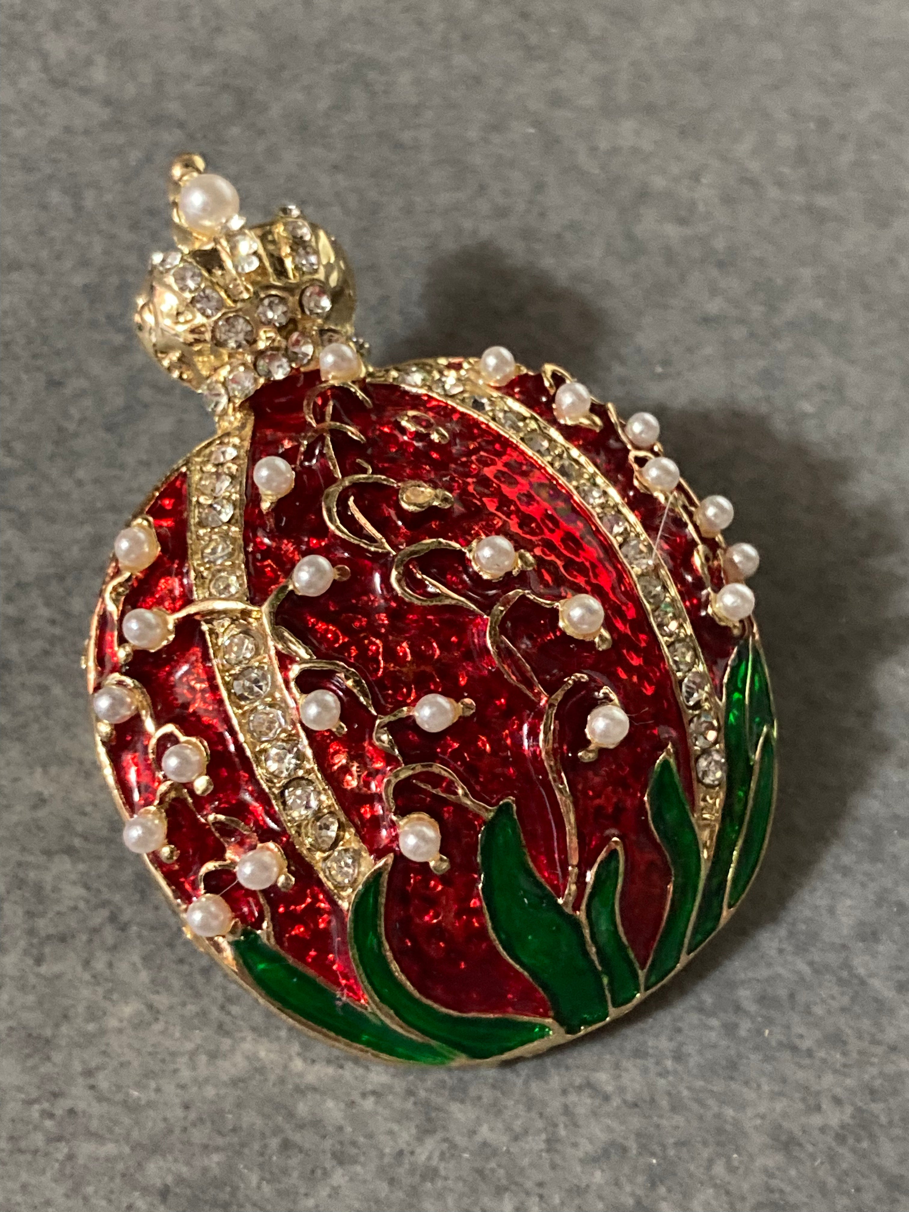 Red enamel royal crown pomegranate fruit brooch