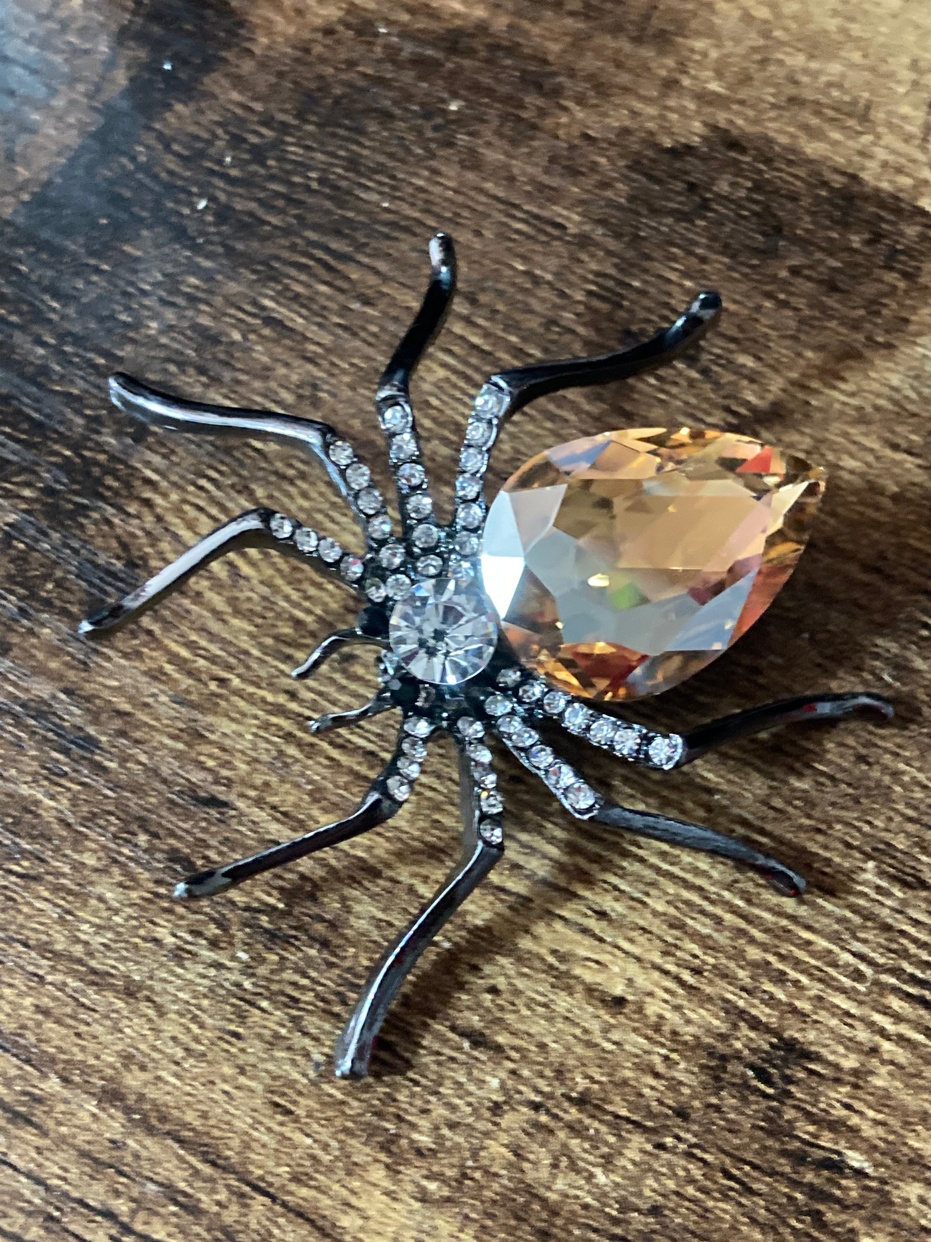 Large spider bug brooch with citrine diamanté