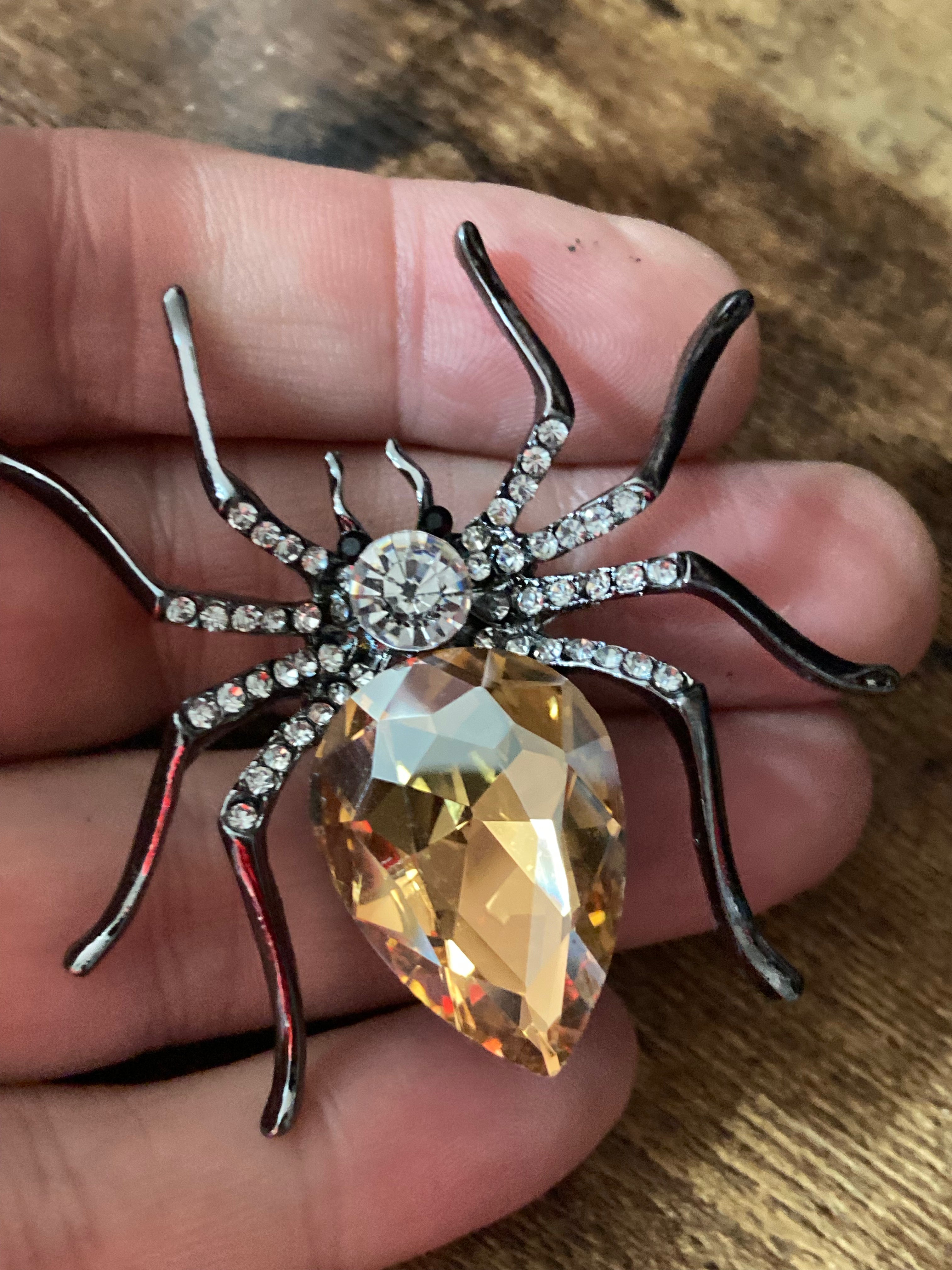 Large spider bug brooch with citrine diamanté