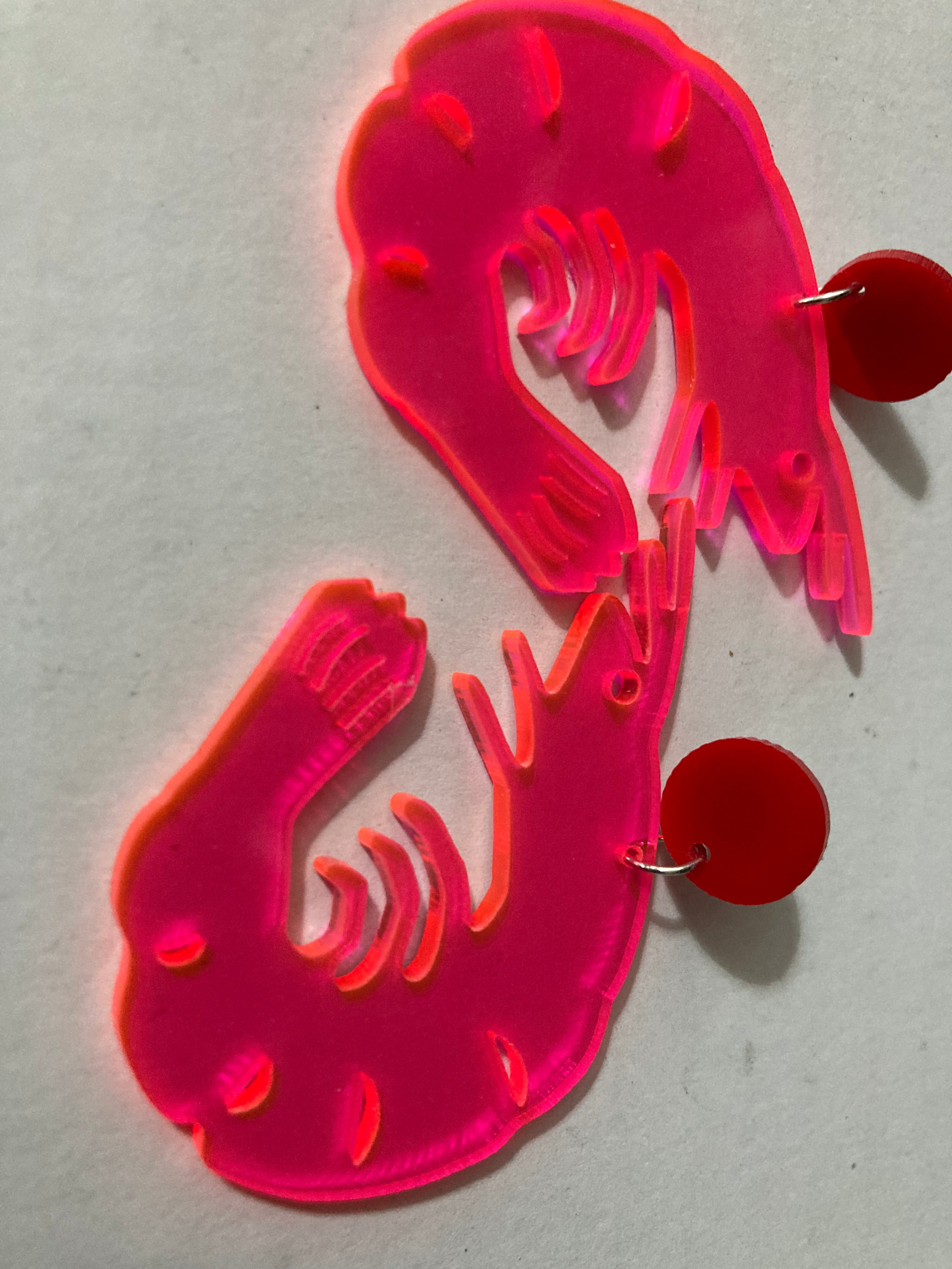 pink acrylic prawn earrings