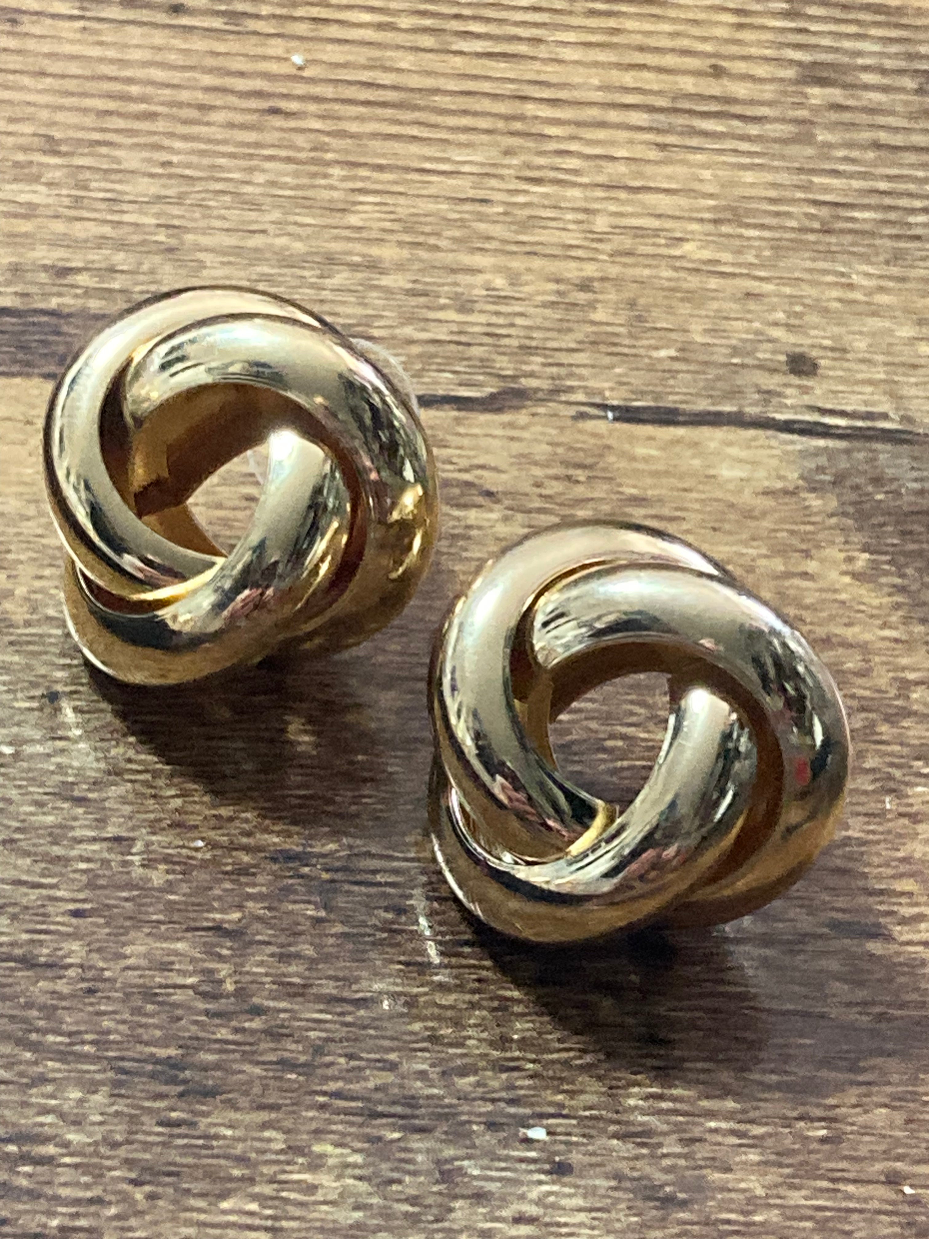 Gold tube round knot earrings