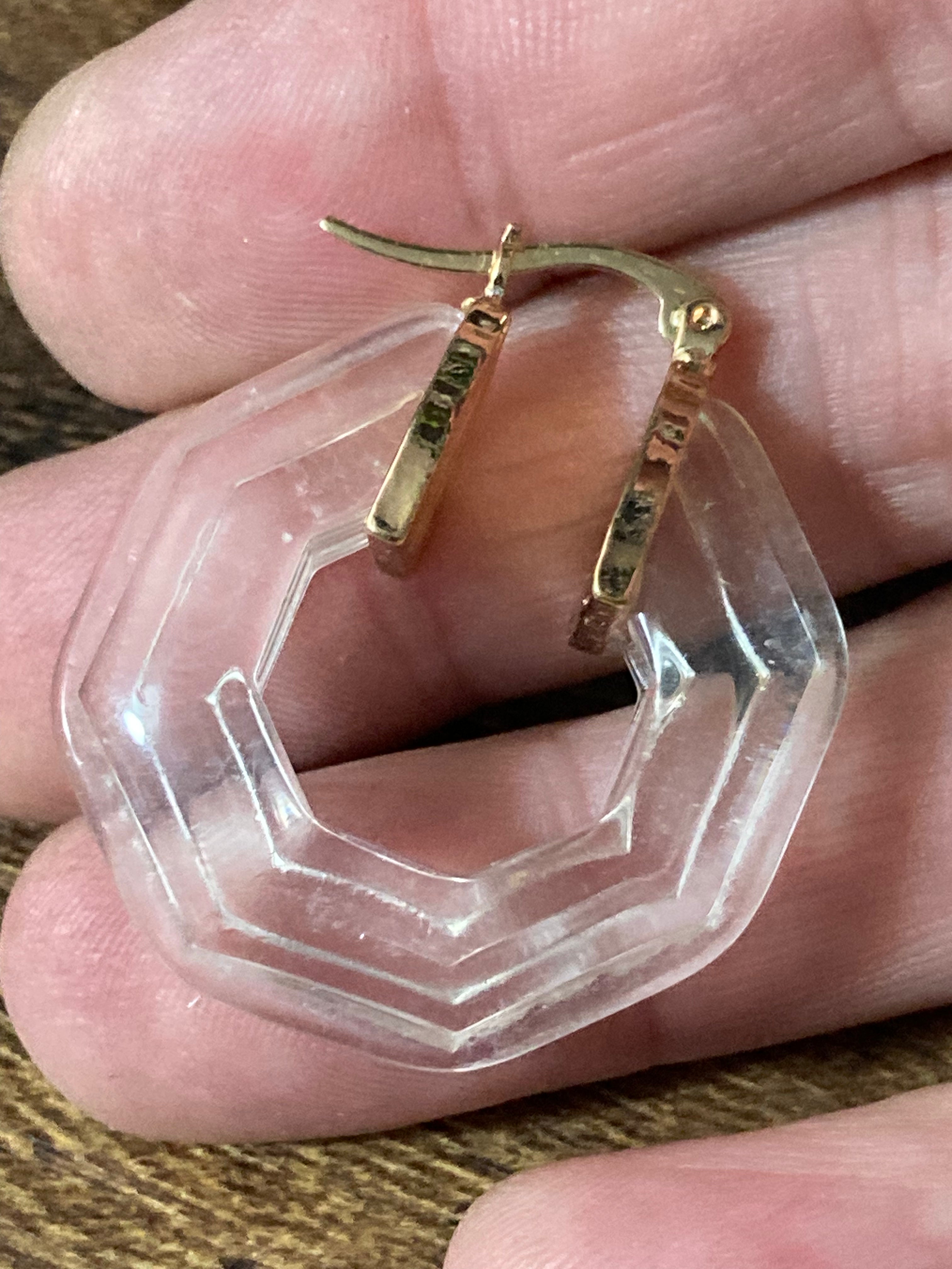 Octagonal Clear acrylic gold tone hoop earrings
