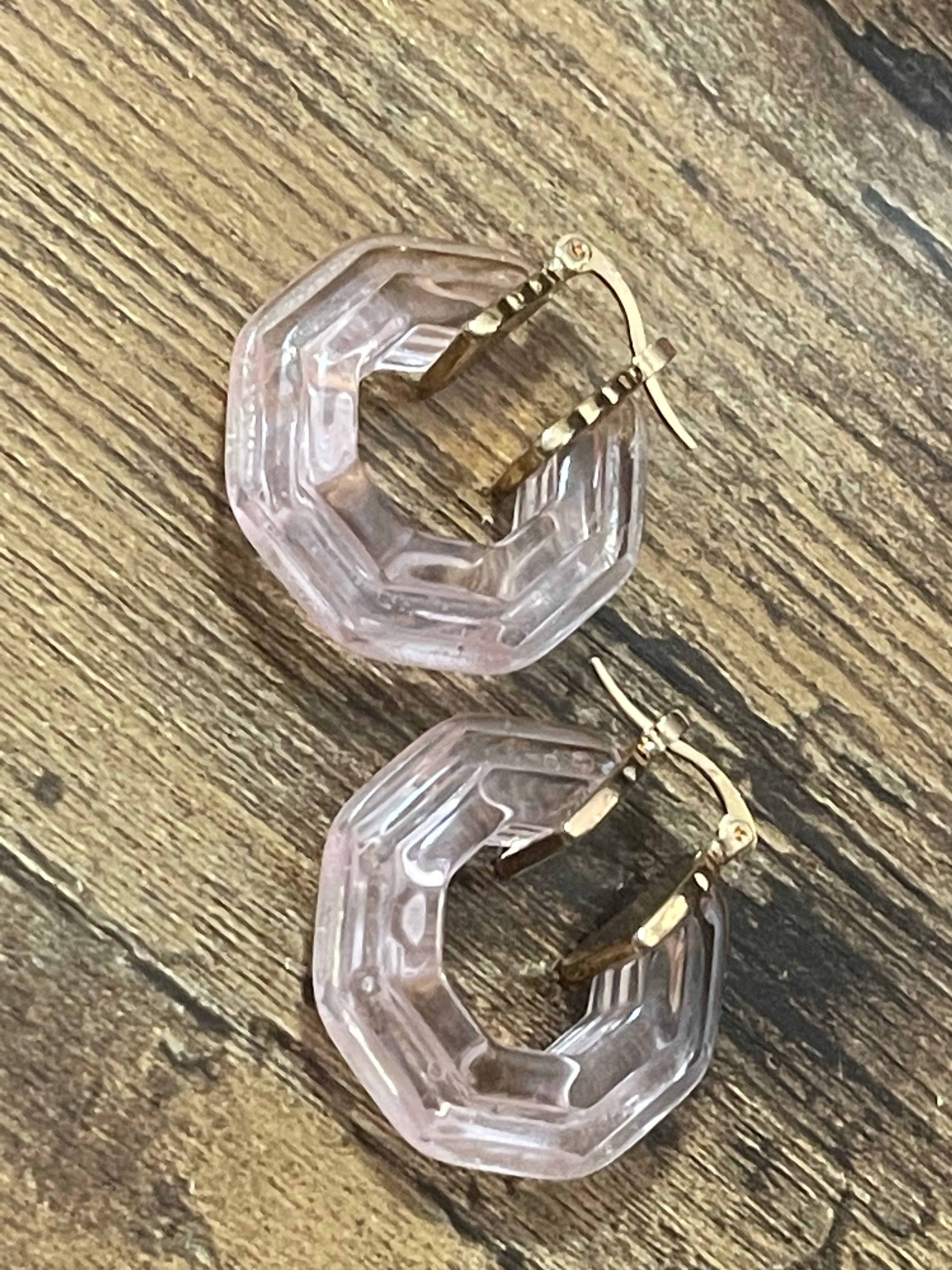 Octagonal blush pink acrylic gold tone hoop earrings