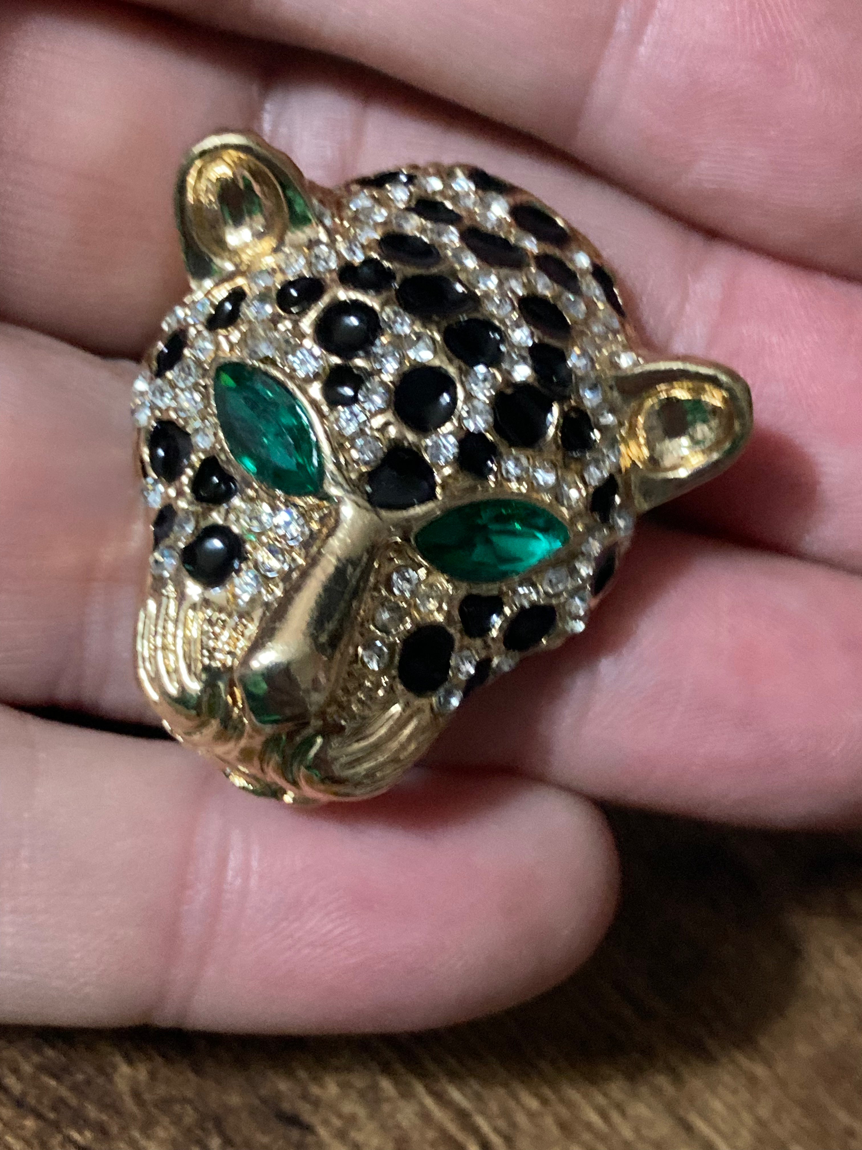 Diamanté Big cat leopard pendant and brooch