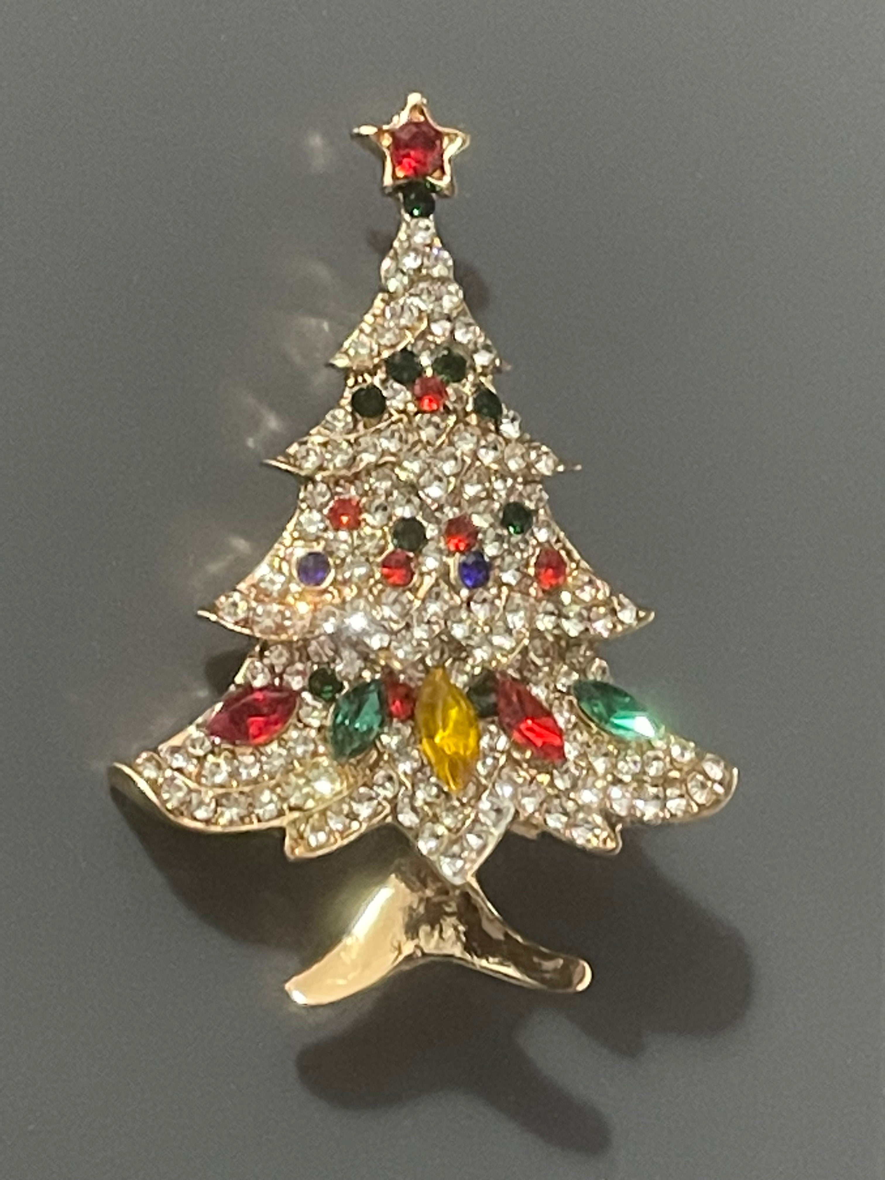 Rainbow Crystal diamanté Christmas tree brooch