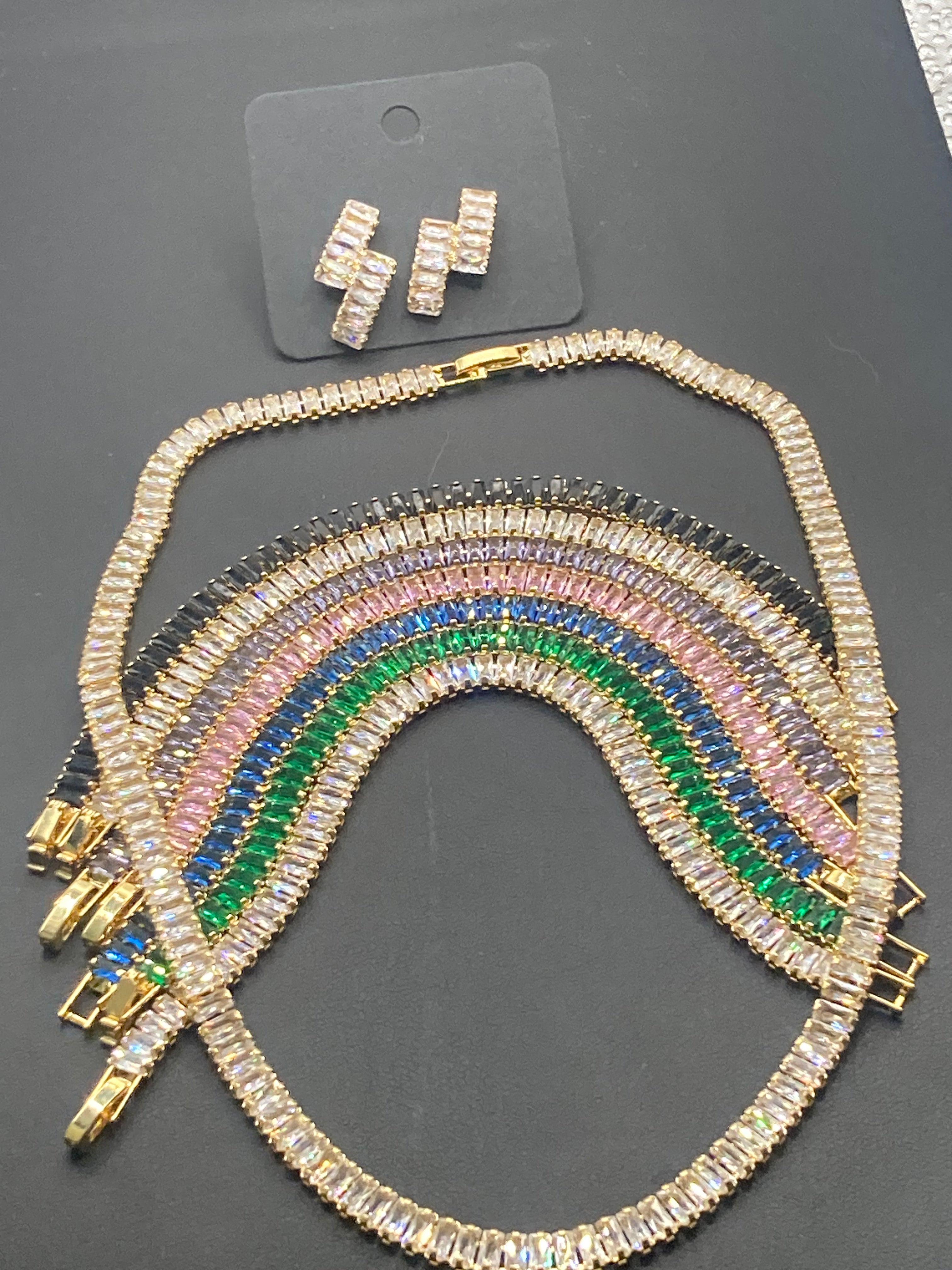 High End Sapphire Blue CZ tennis bracelet baguette Crystal diamanté gold plated