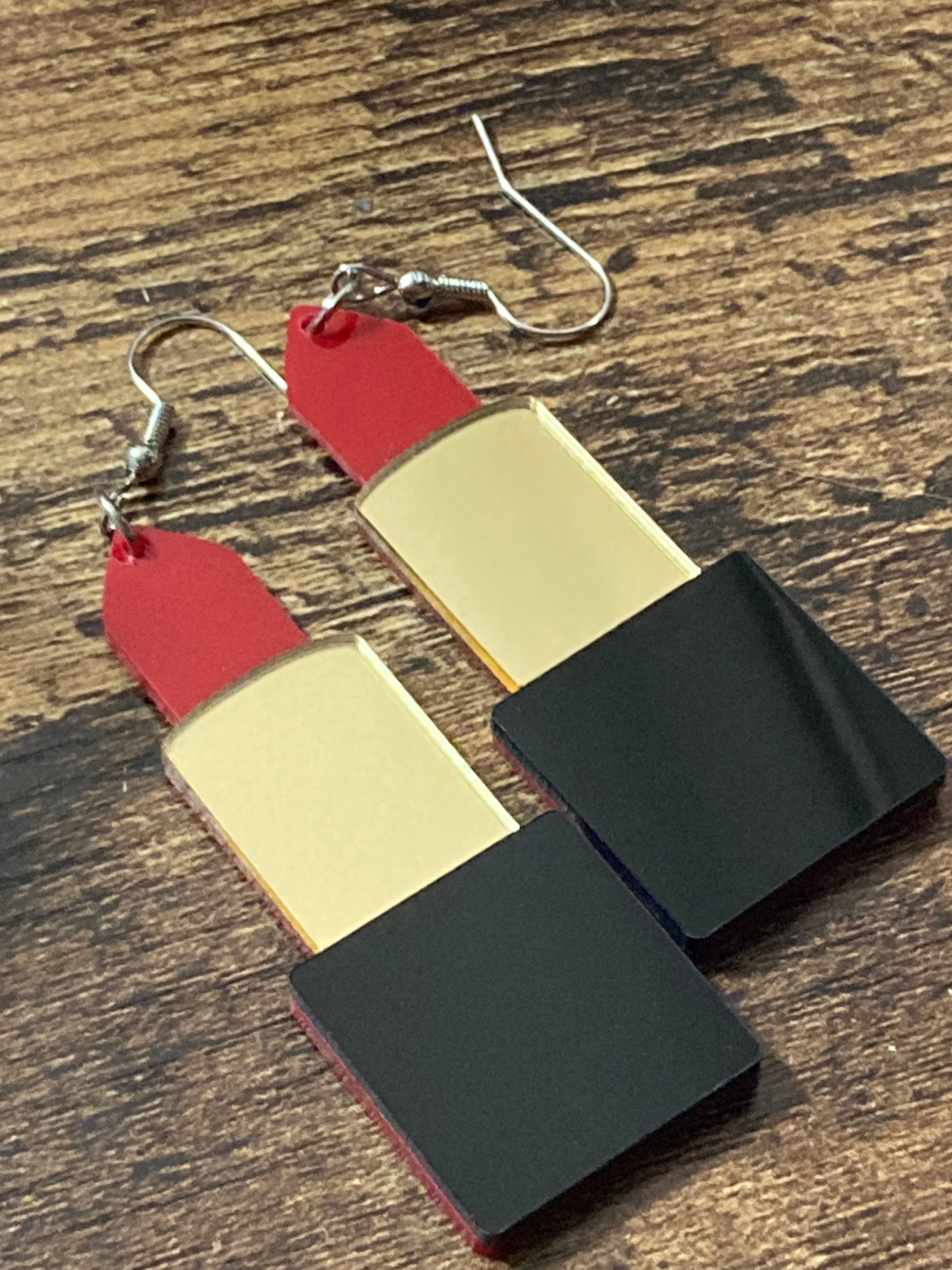 Novelty bright red lipstick acrylic earrings