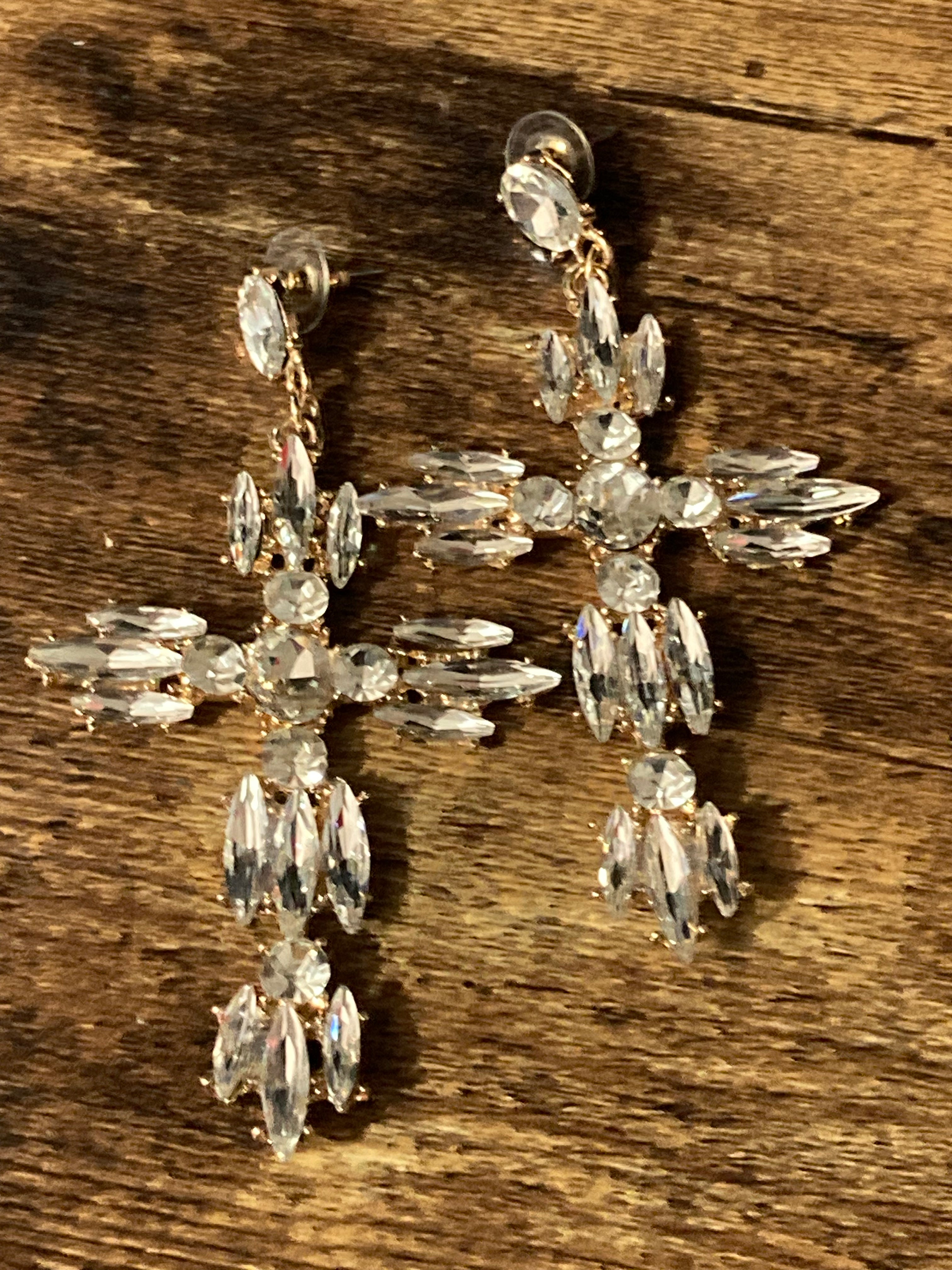 Oversized diamanté cross earrings