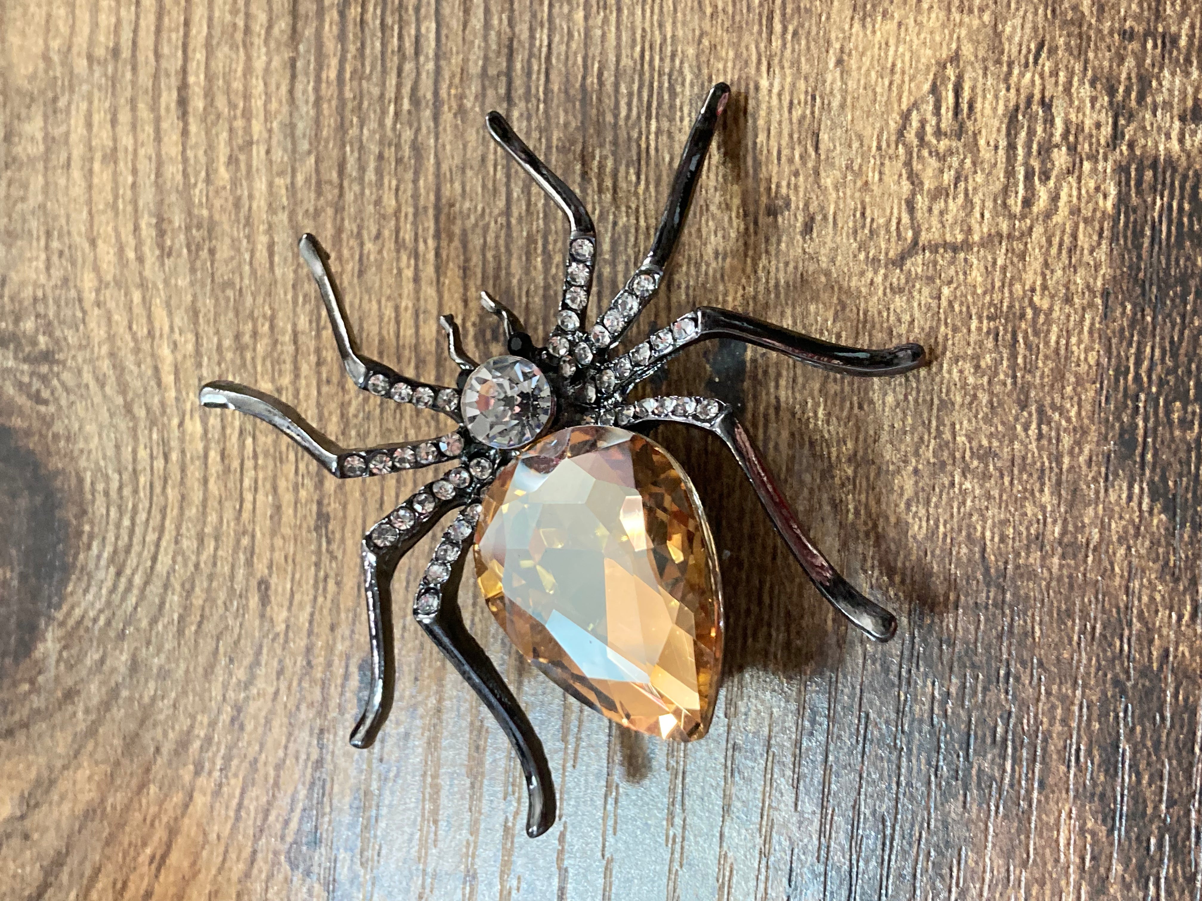 Large spider bug brooch with citrine diamanté