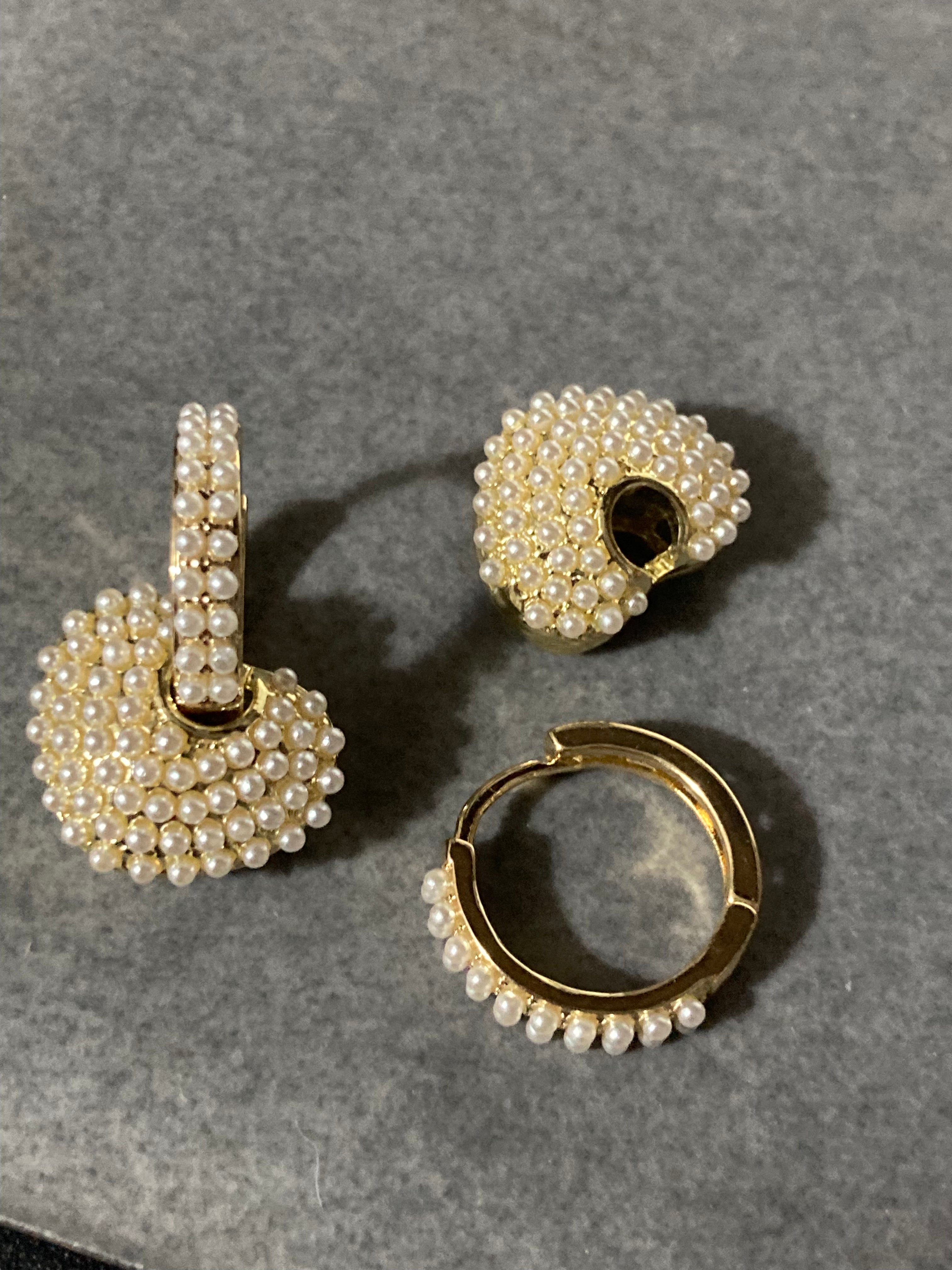 Faux Seed pearl heart Huggie hoop earrings