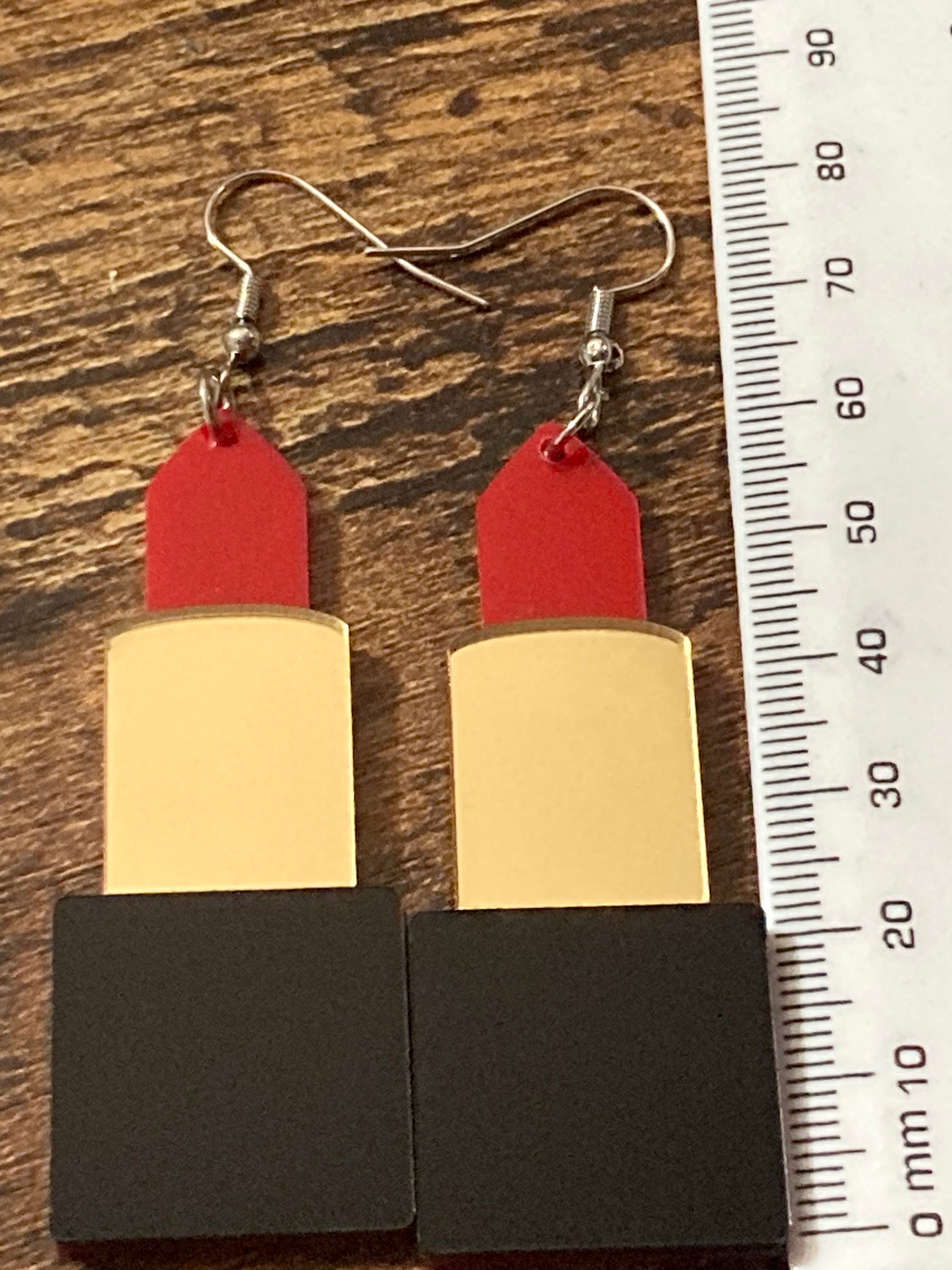 Novelty bright red lipstick acrylic earrings