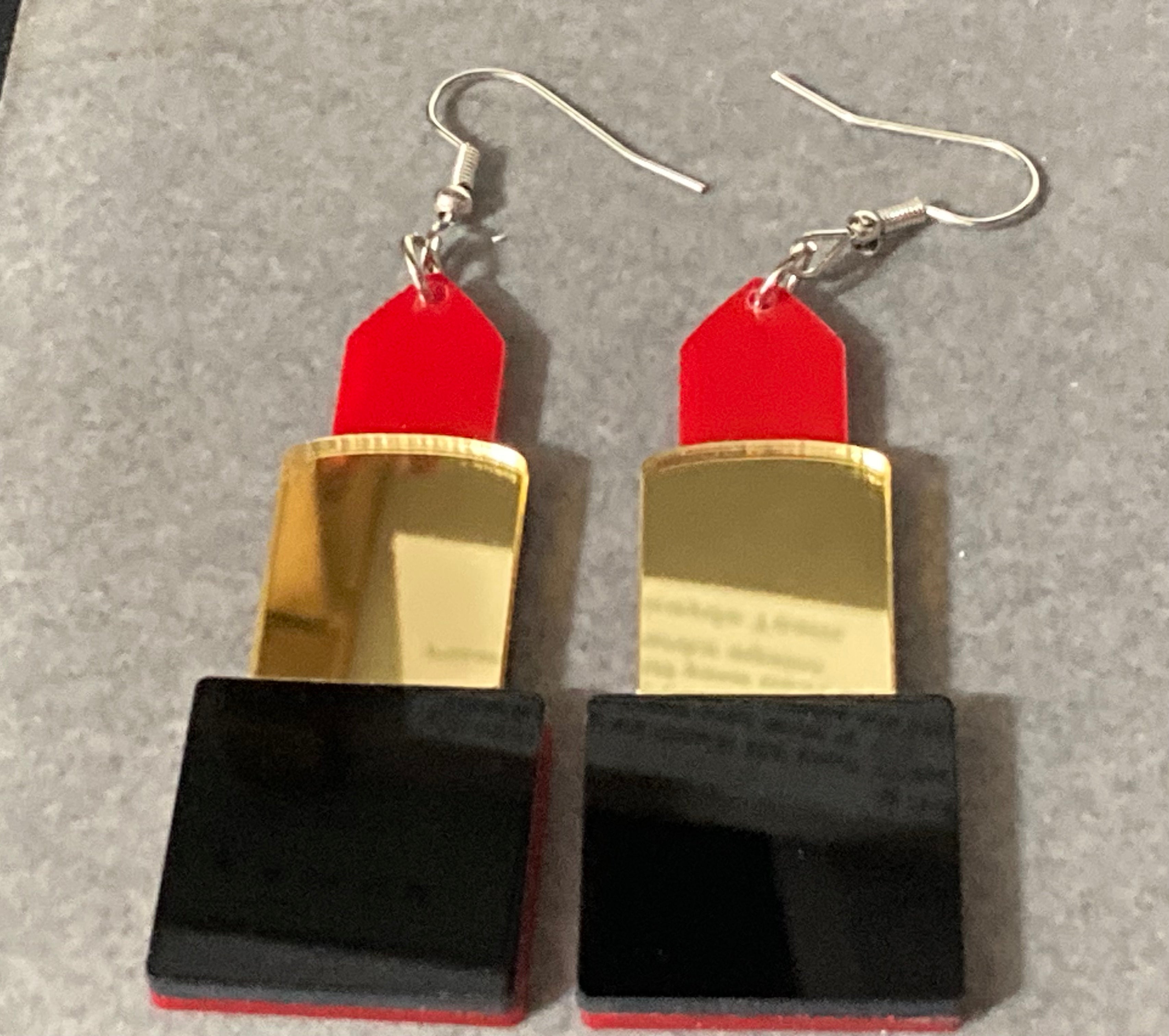 Novelty bright red lipstick acrylic earrings