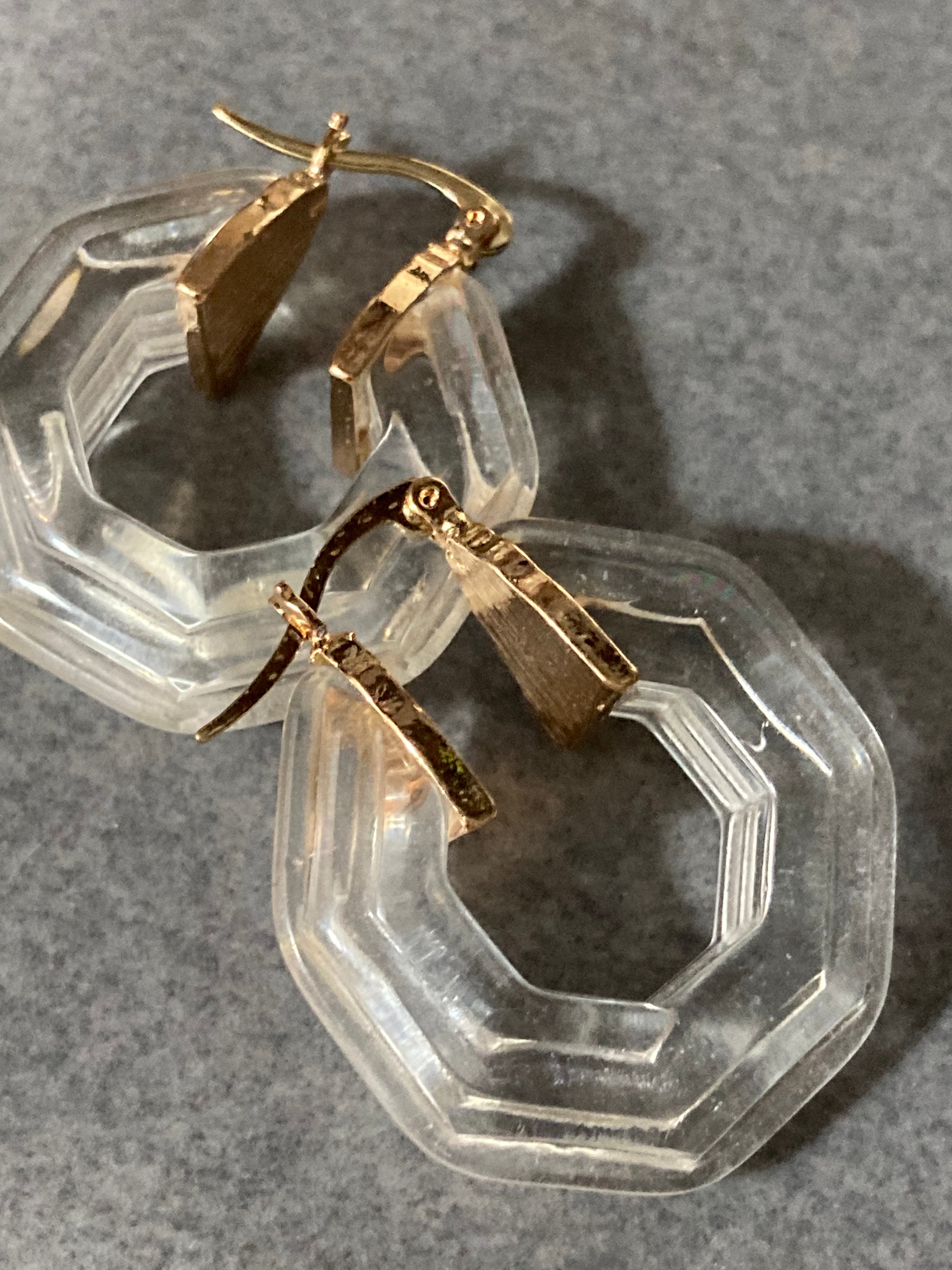 Octagonal Clear acrylic gold tone hoop earrings