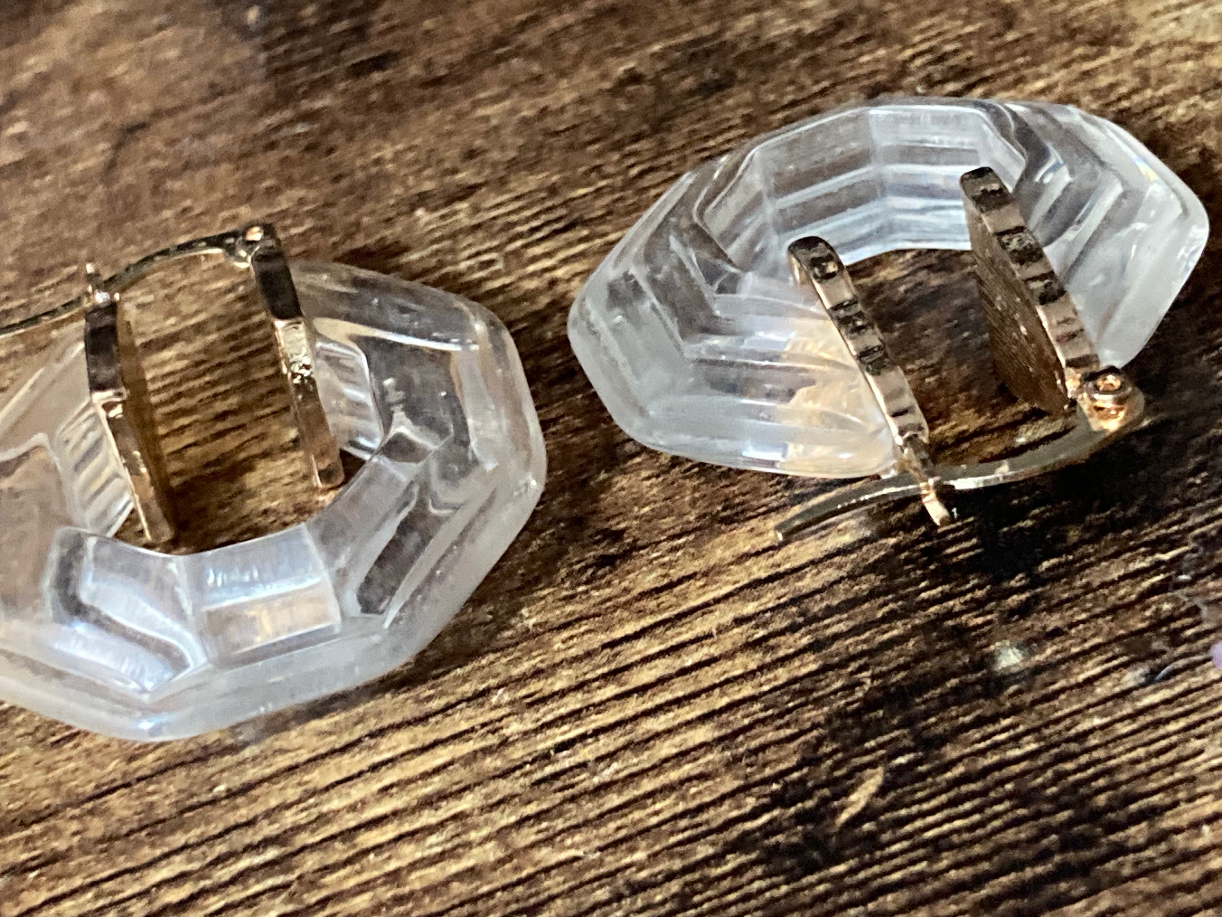 Octagonal Clear acrylic gold tone hoop earrings