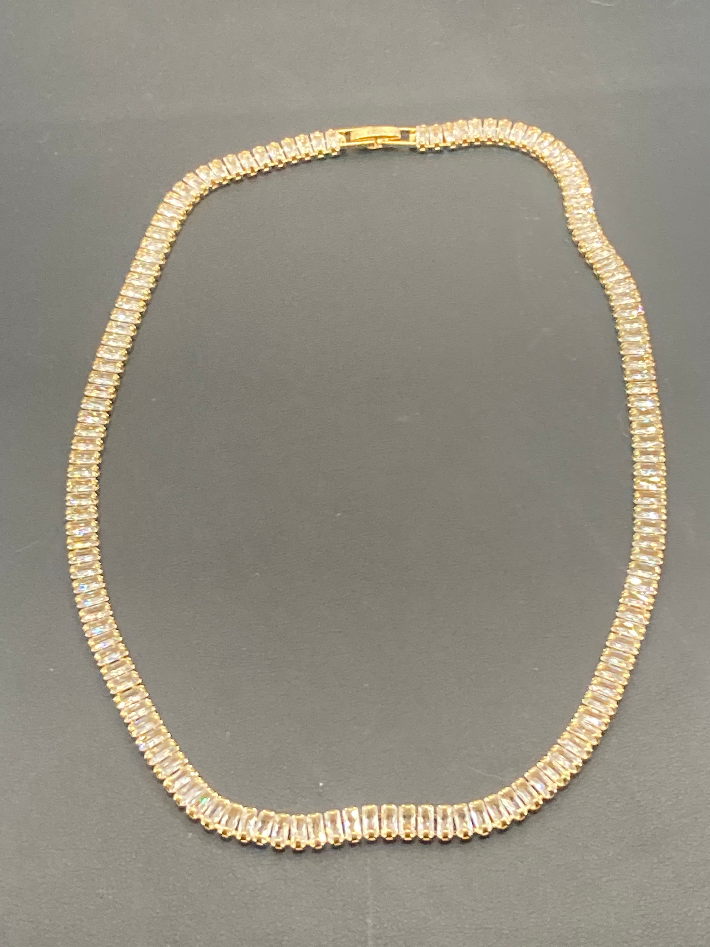 High End clear CZ necklace baguette Crystal diamanté gold plated