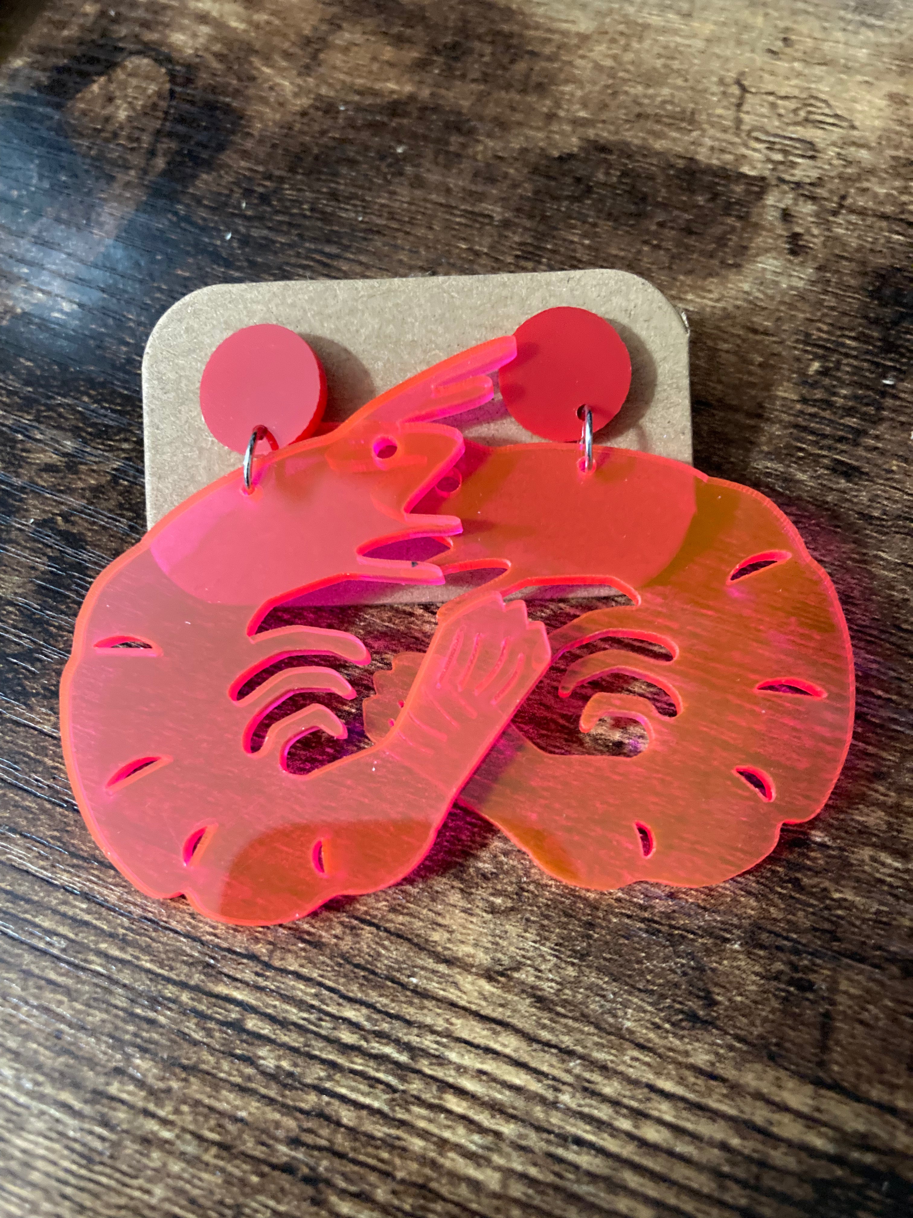 pink acrylic prawn earrings