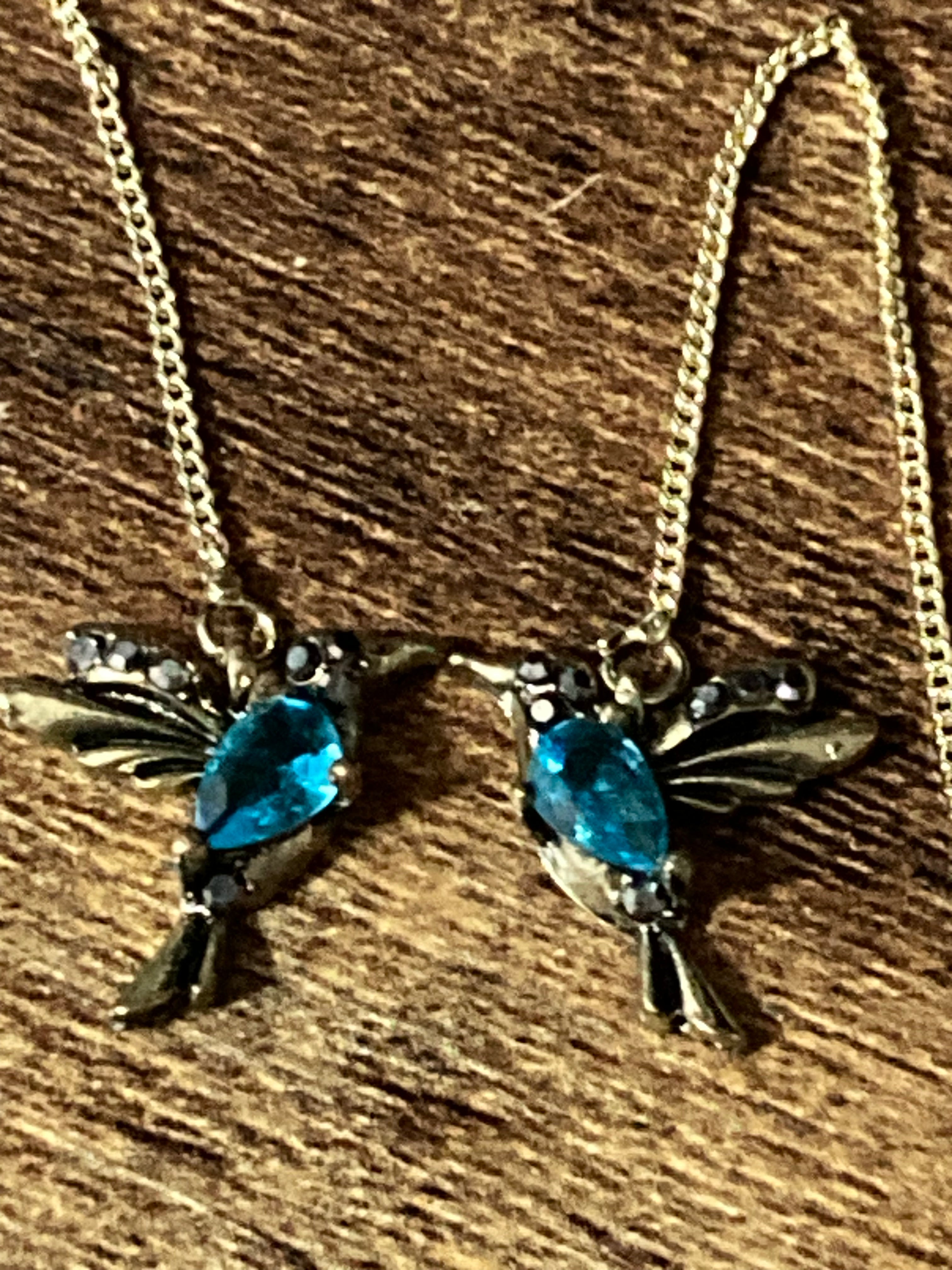 Blue diamanté marcasite blue Crystal bird threader earrings