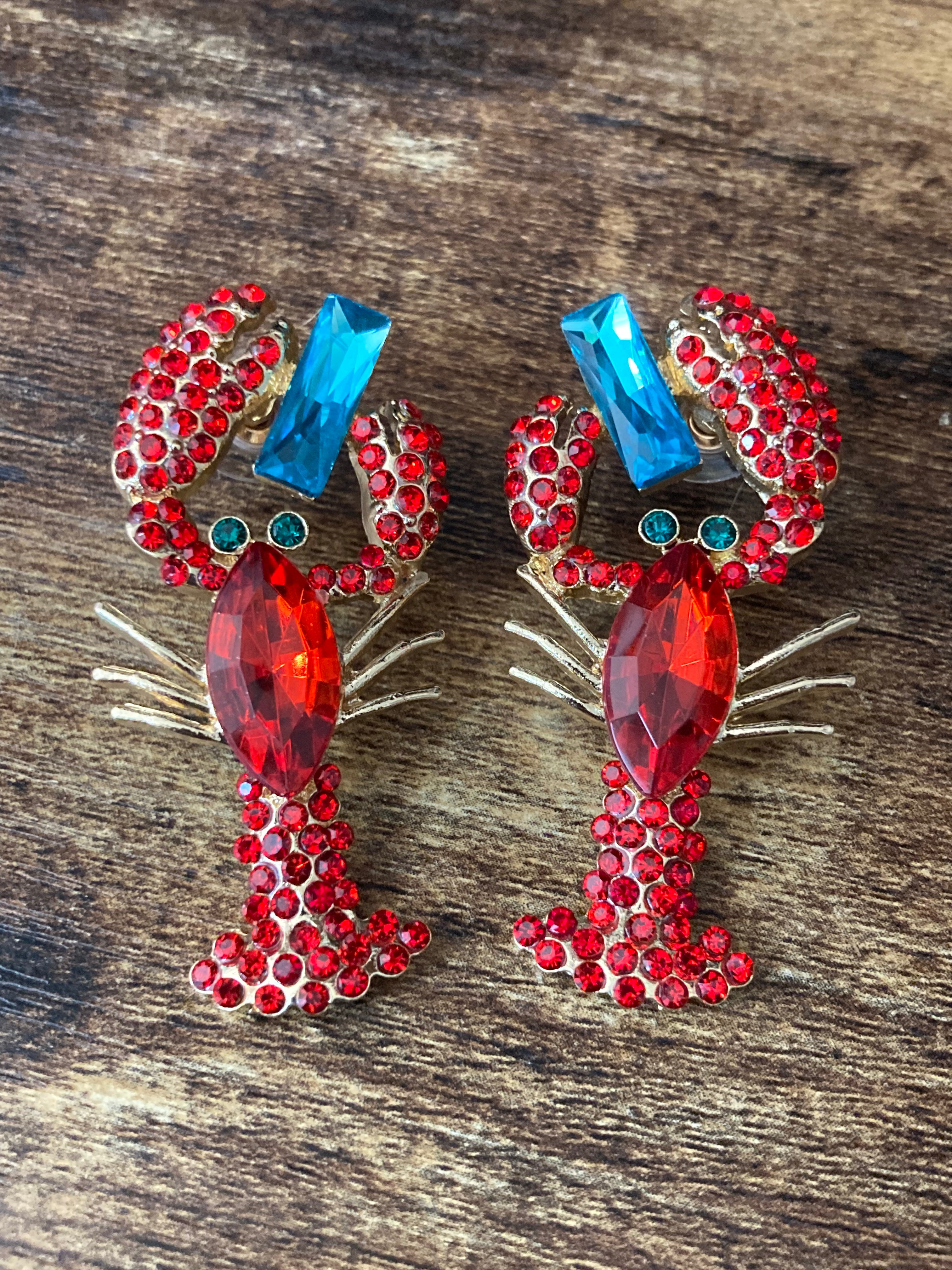 Crystal Diamanté red lobster earrings