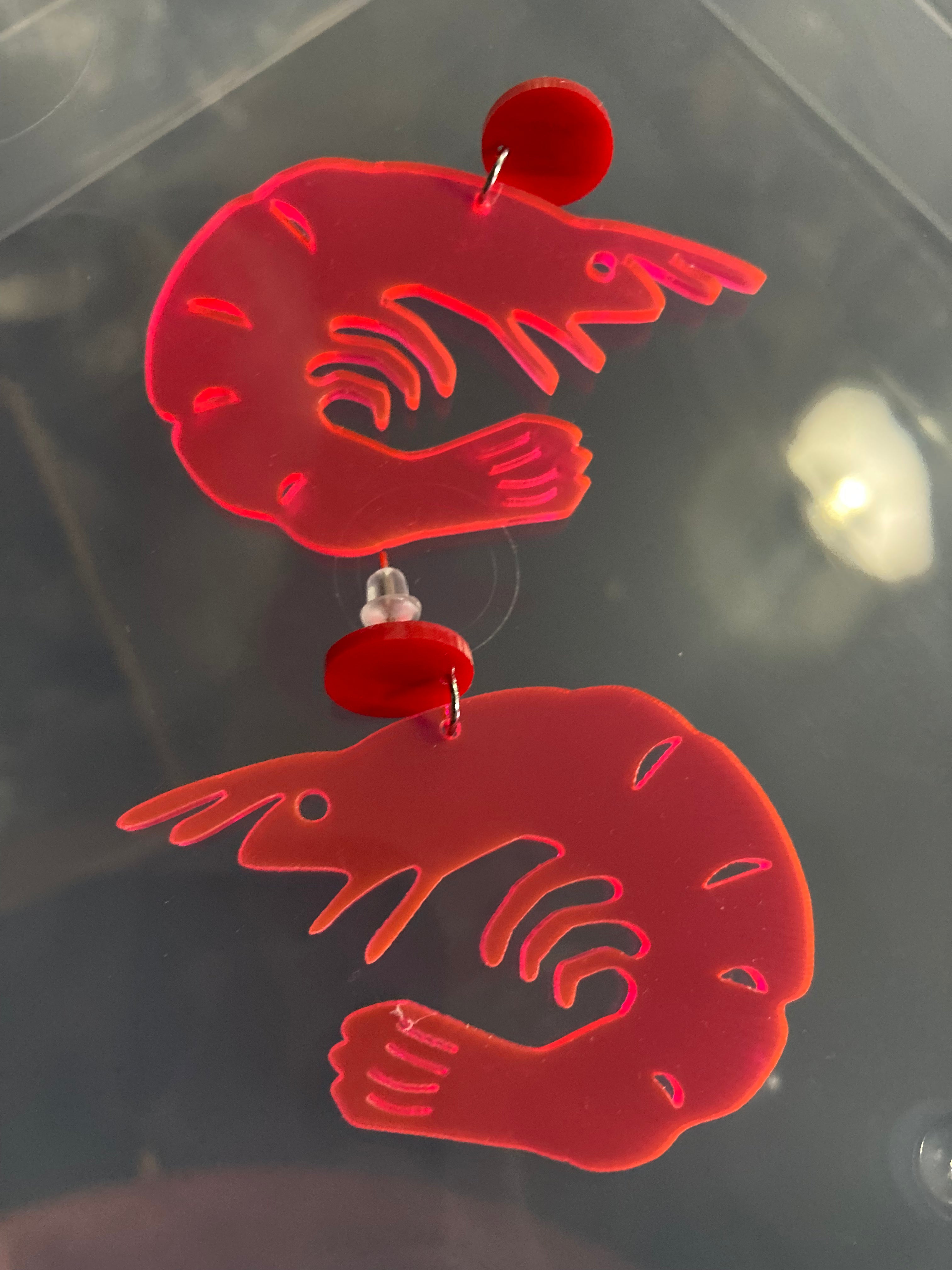 pink acrylic prawn earrings