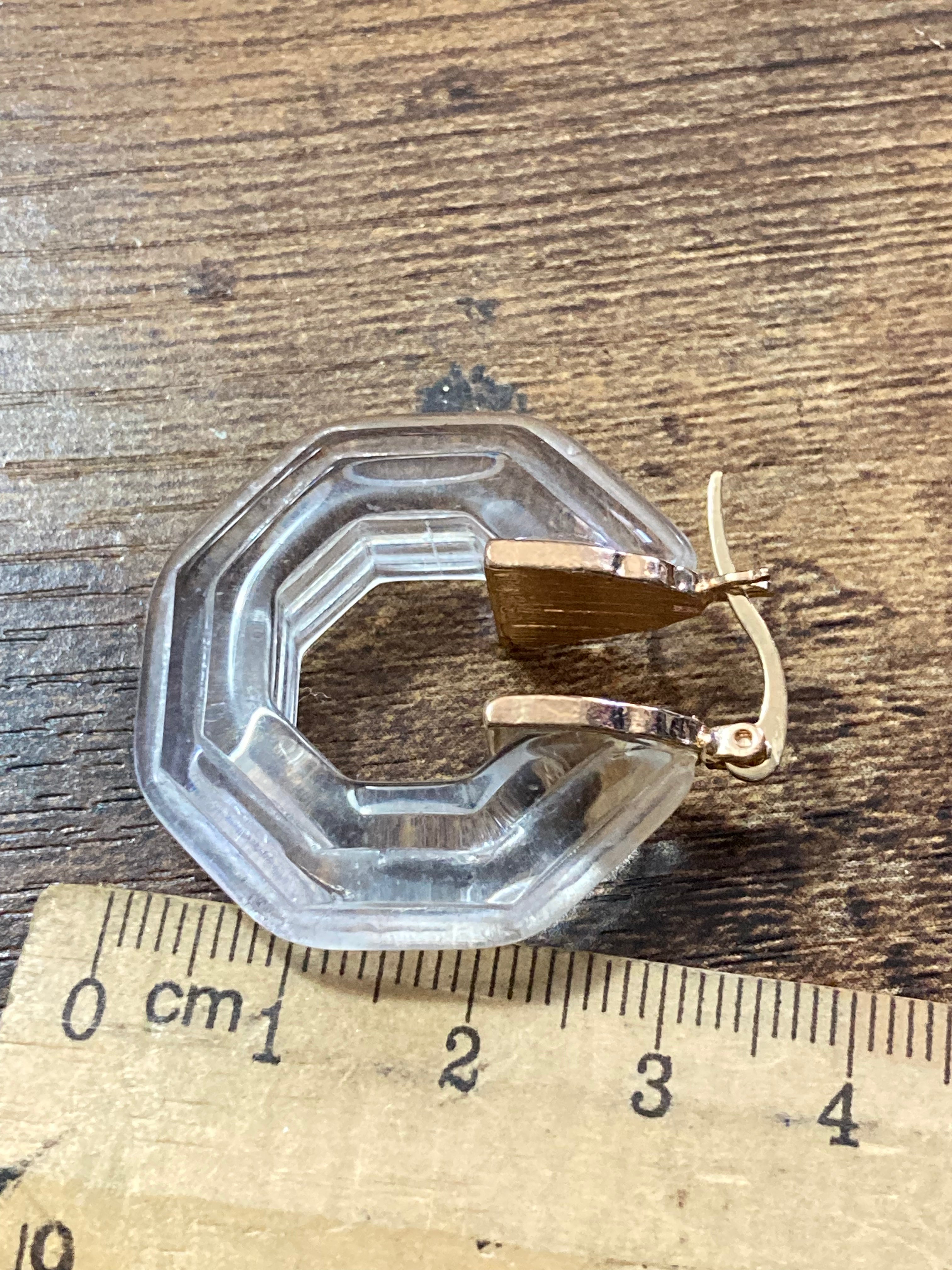 Octagonal Clear acrylic gold tone hoop earrings