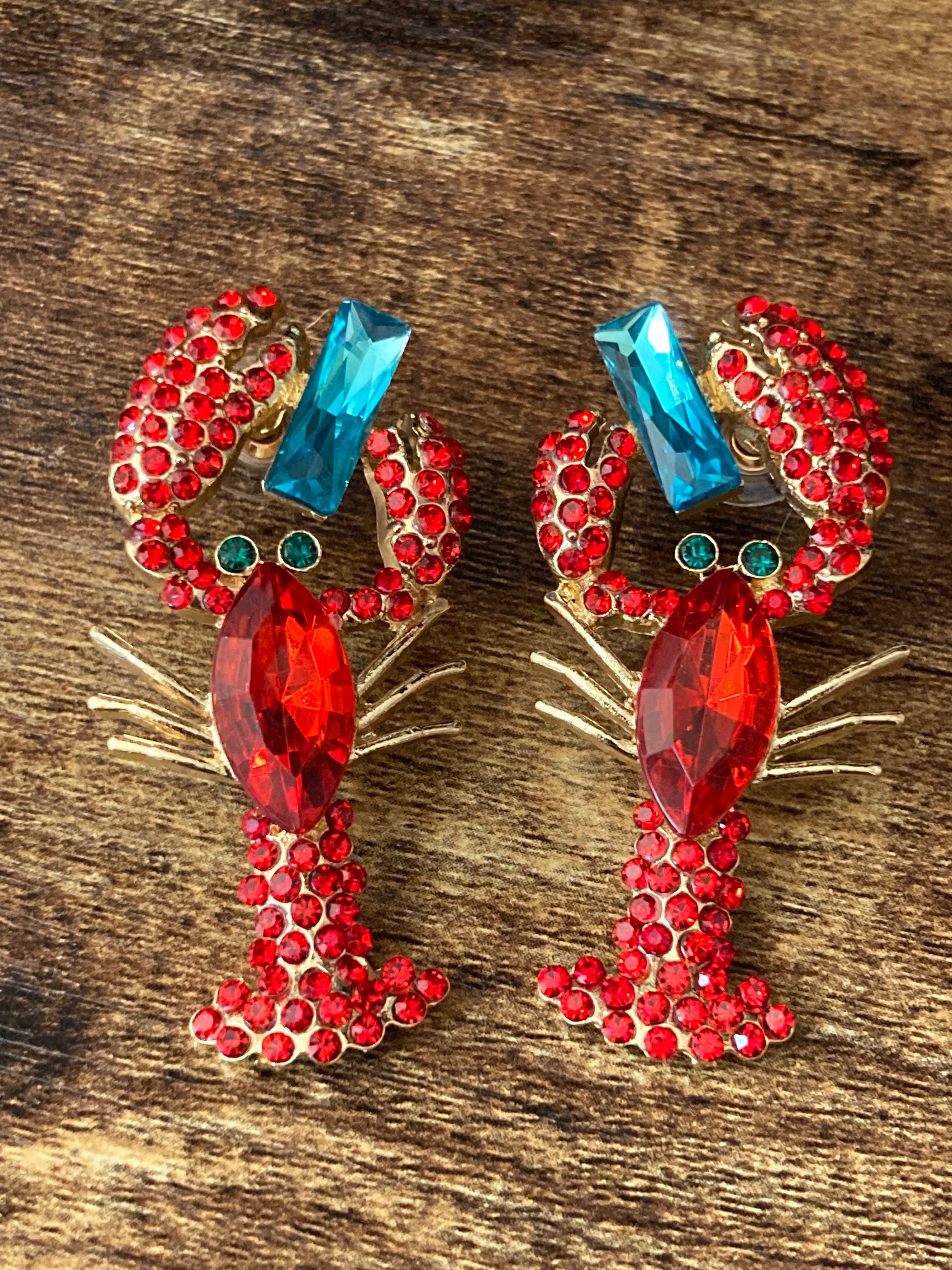 Crystal Diamanté red lobster earrings