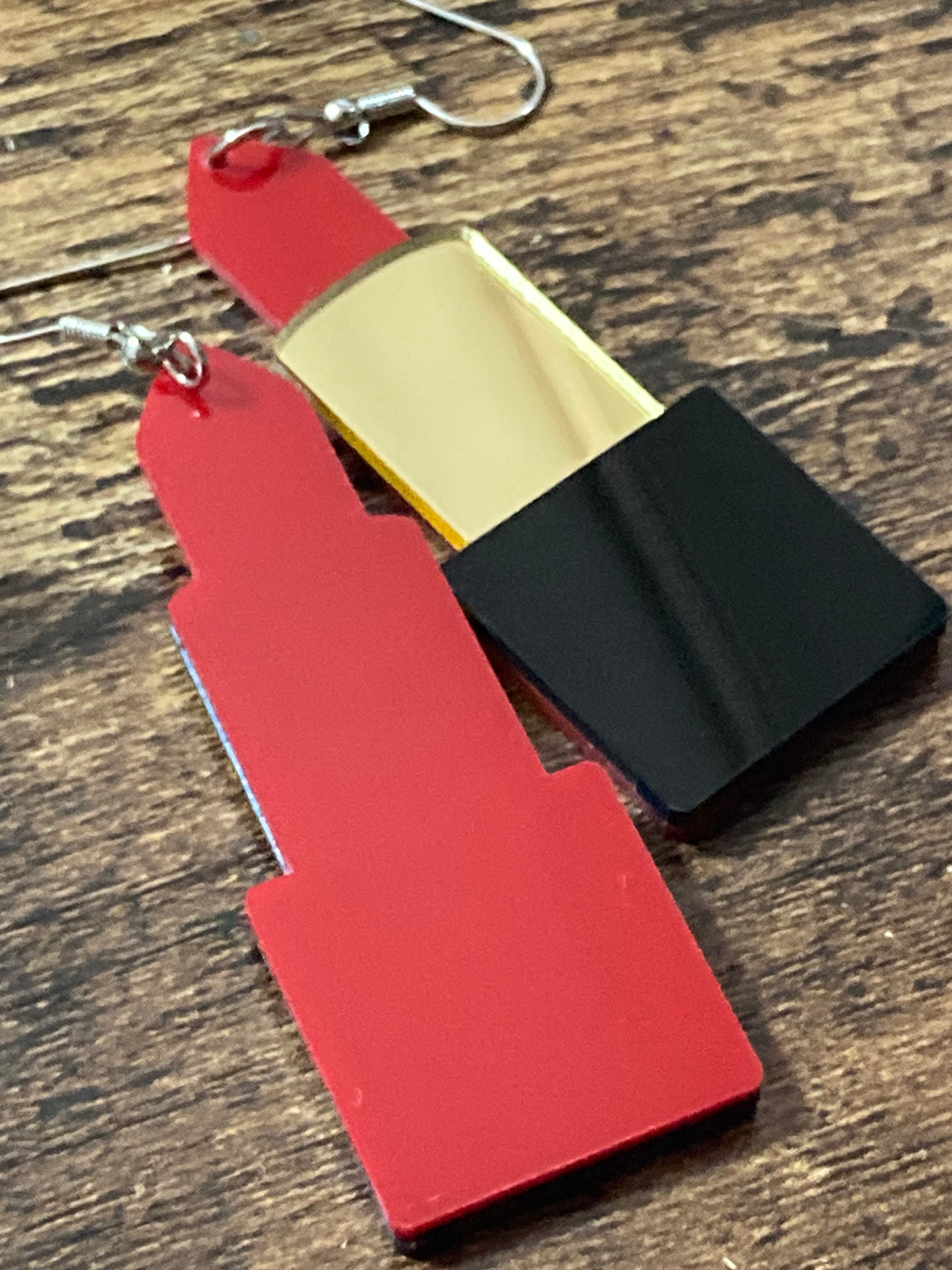 Novelty bright red lipstick acrylic earrings