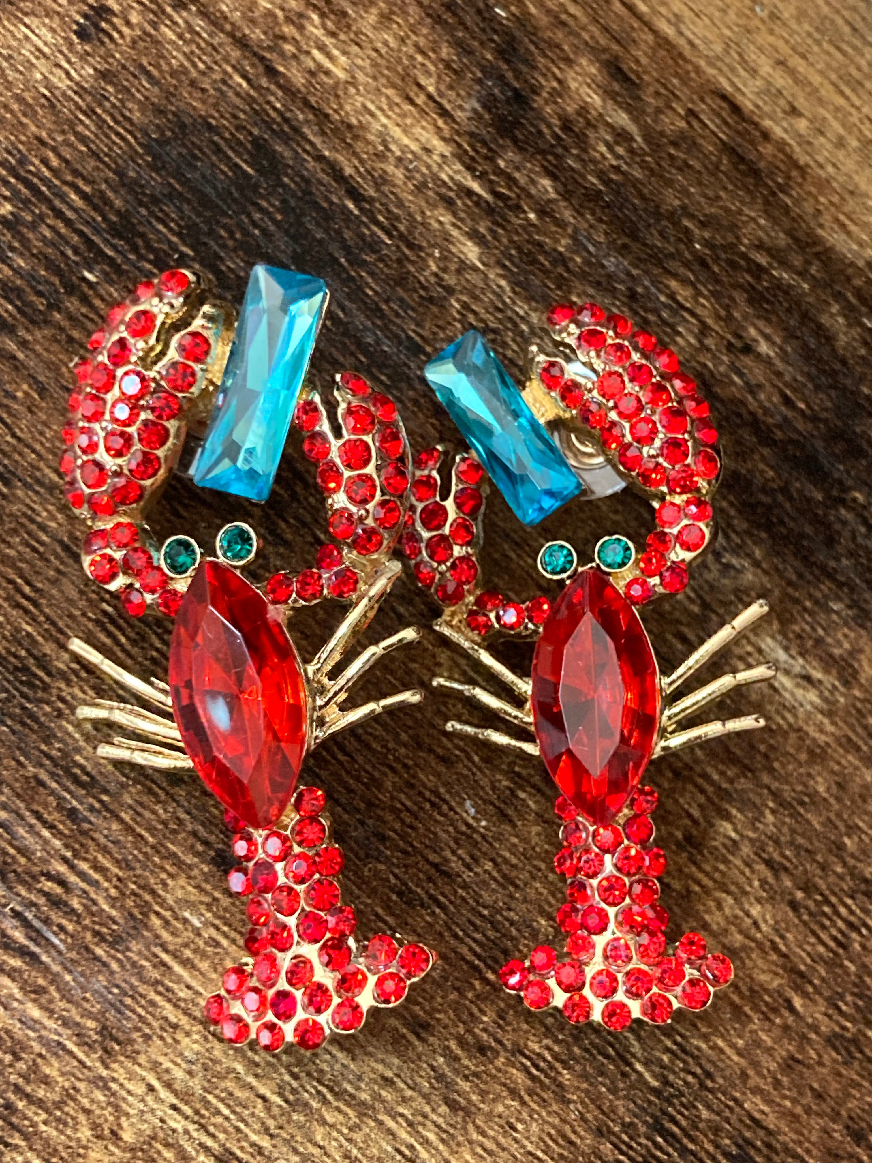 Crystal Diamanté red lobster earrings