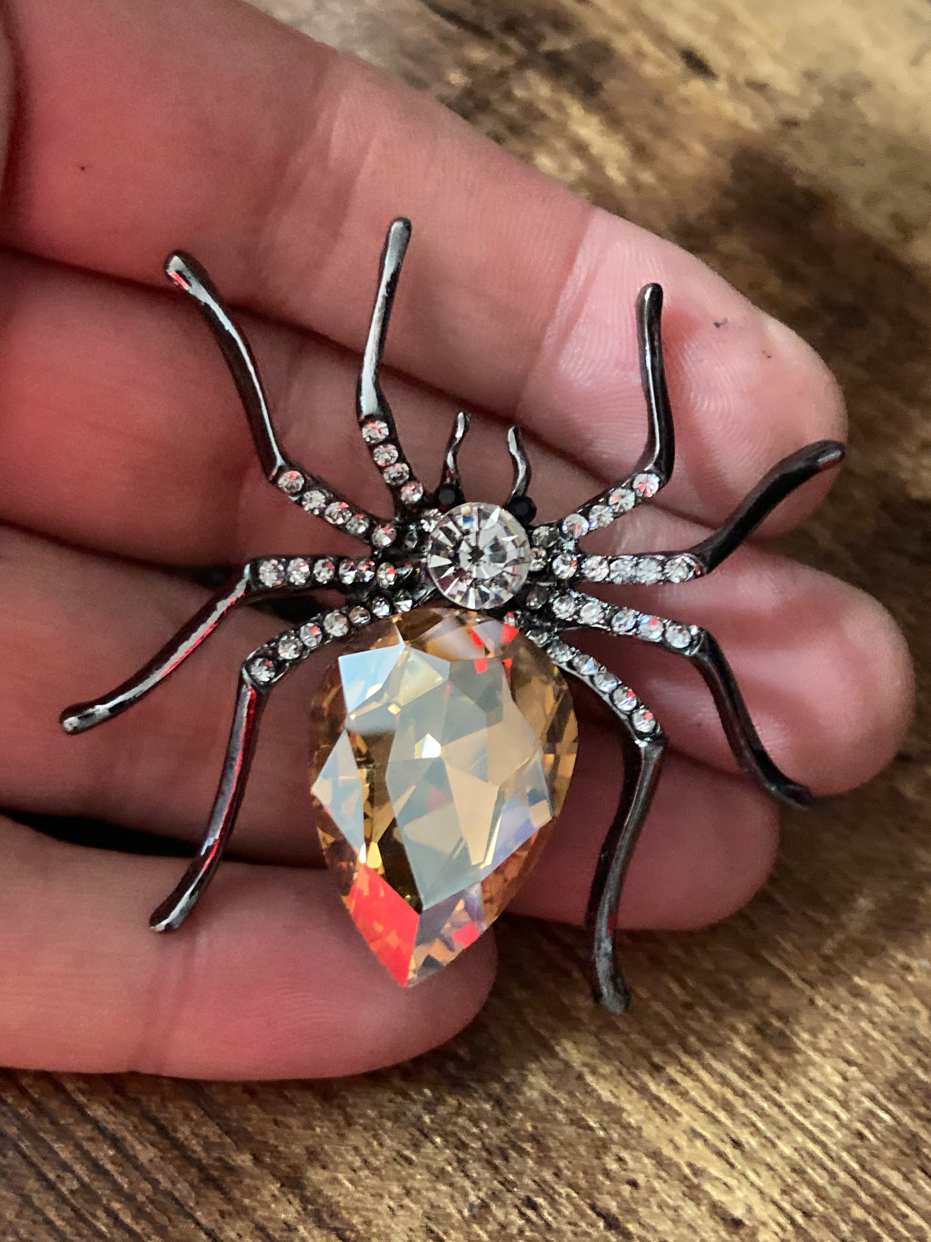 Large spider bug brooch with citrine diamanté