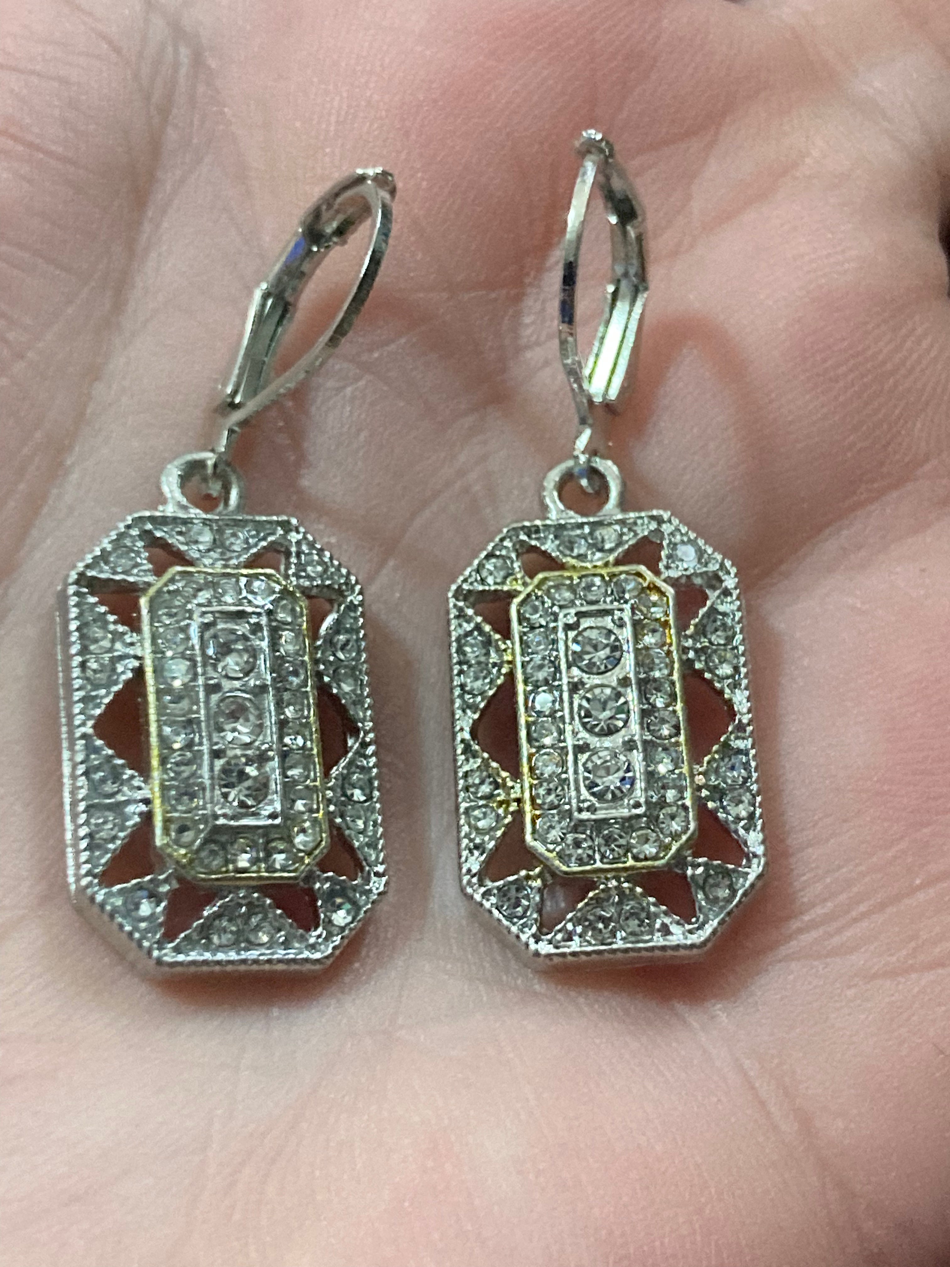 Art deco diamanté geometric octagonal earrings