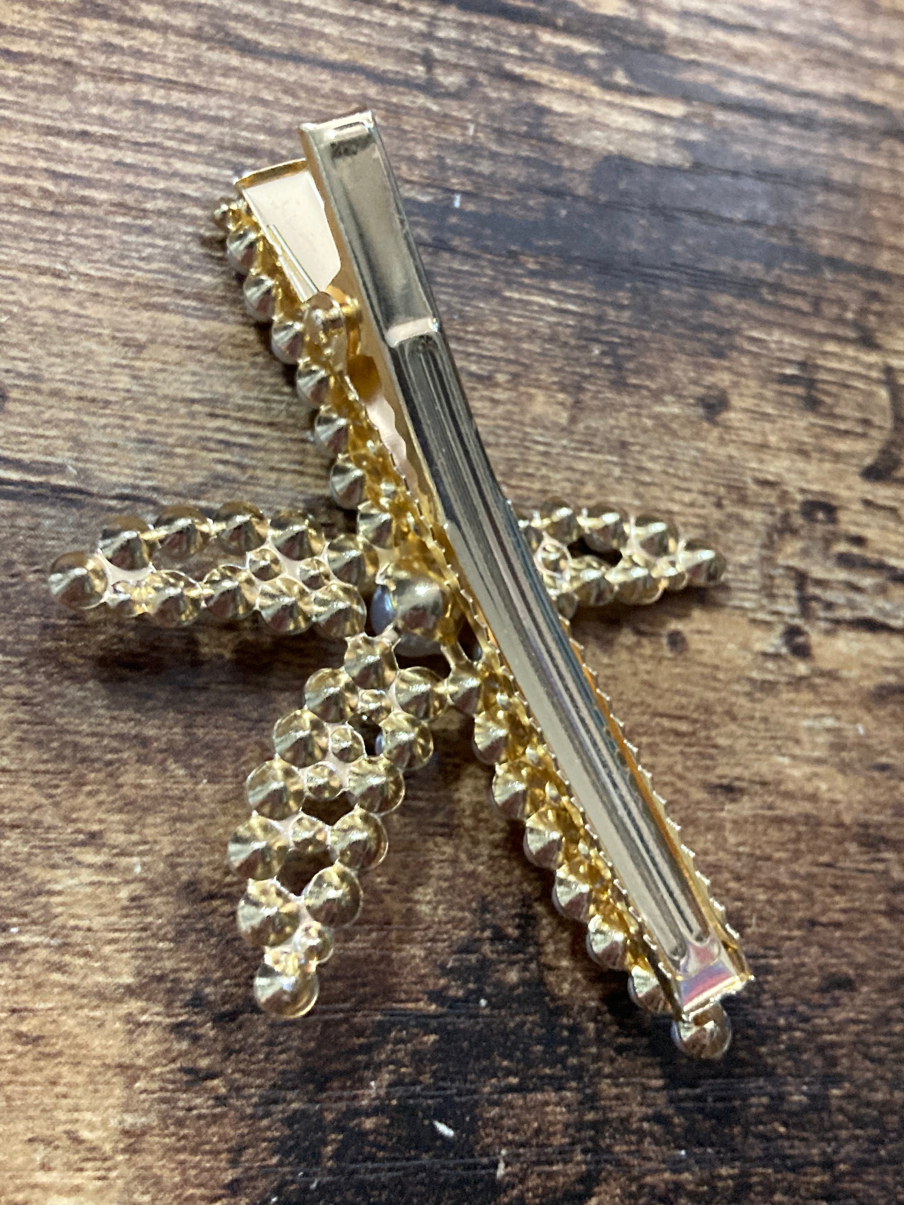 Nautical starfish faux seed pearl diamanté gold tone hair clip