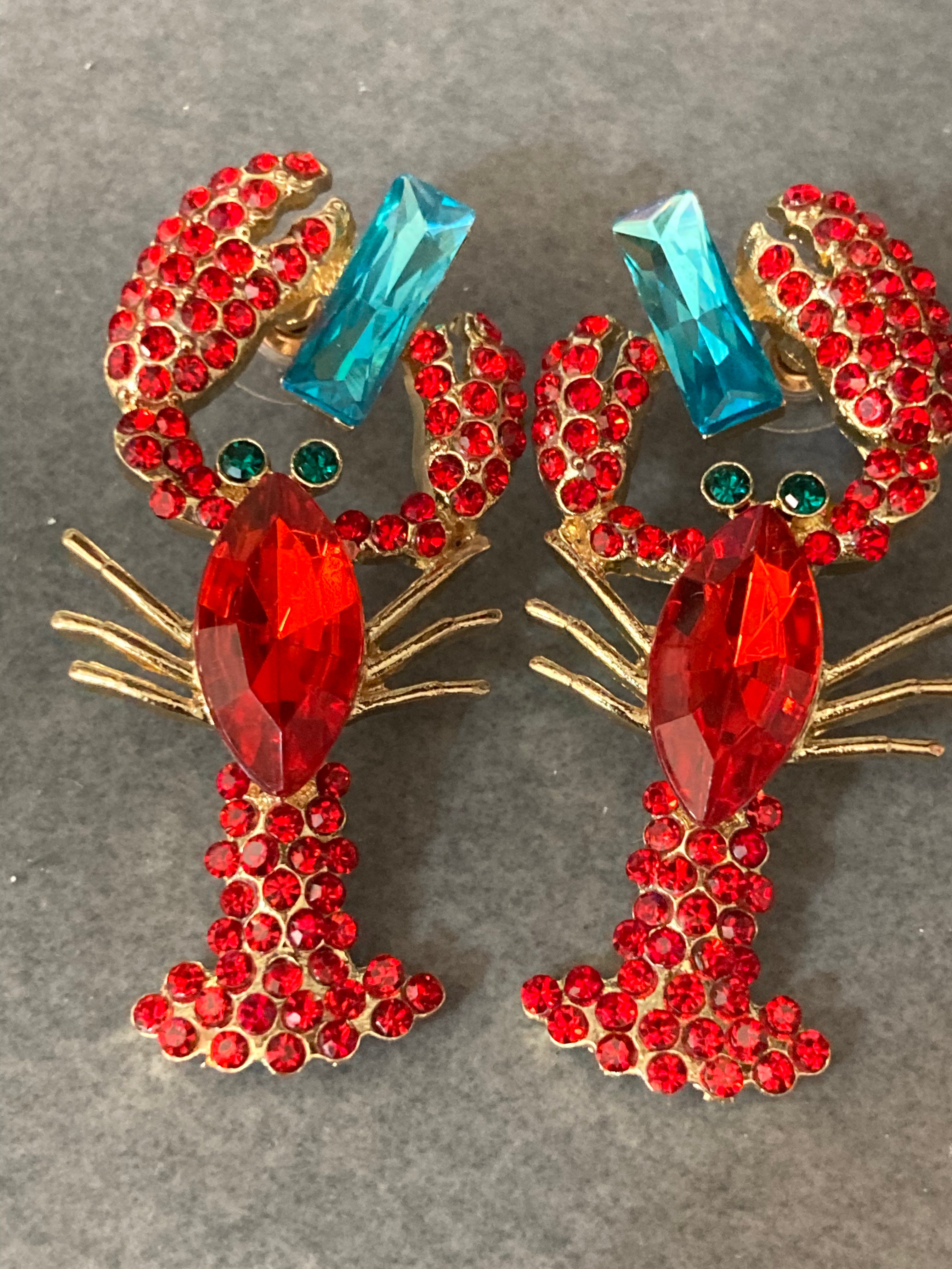 Crystal Diamanté red lobster earrings