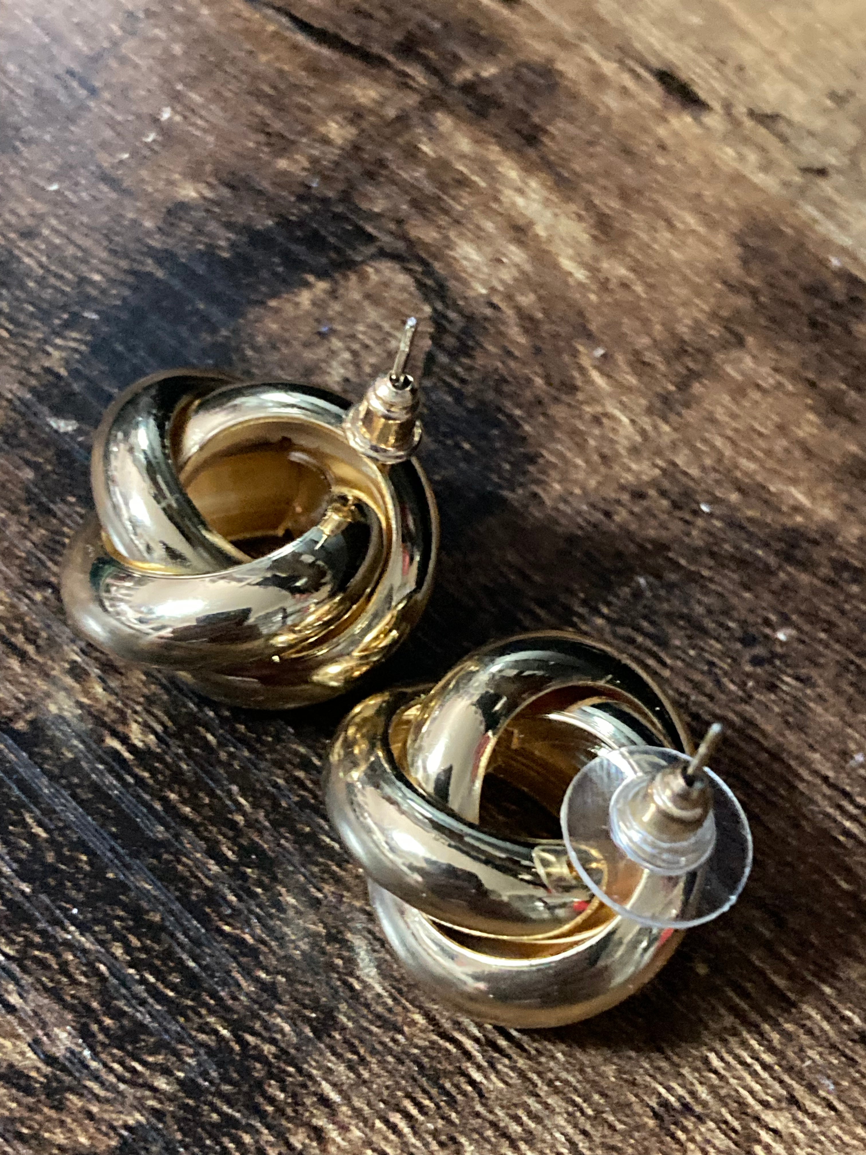 Gold tube round knot earrings