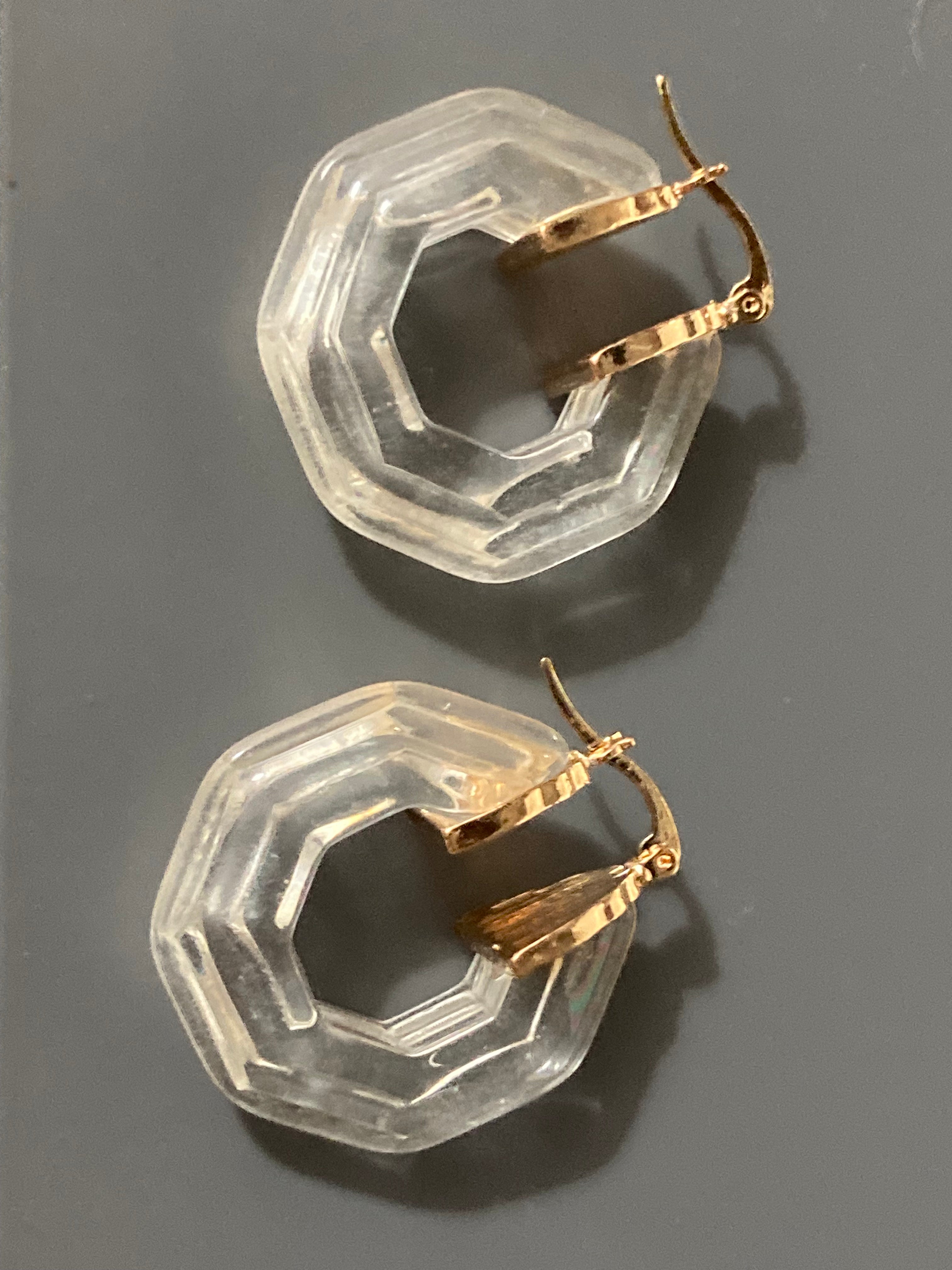 Octagonal Clear acrylic gold tone hoop earrings