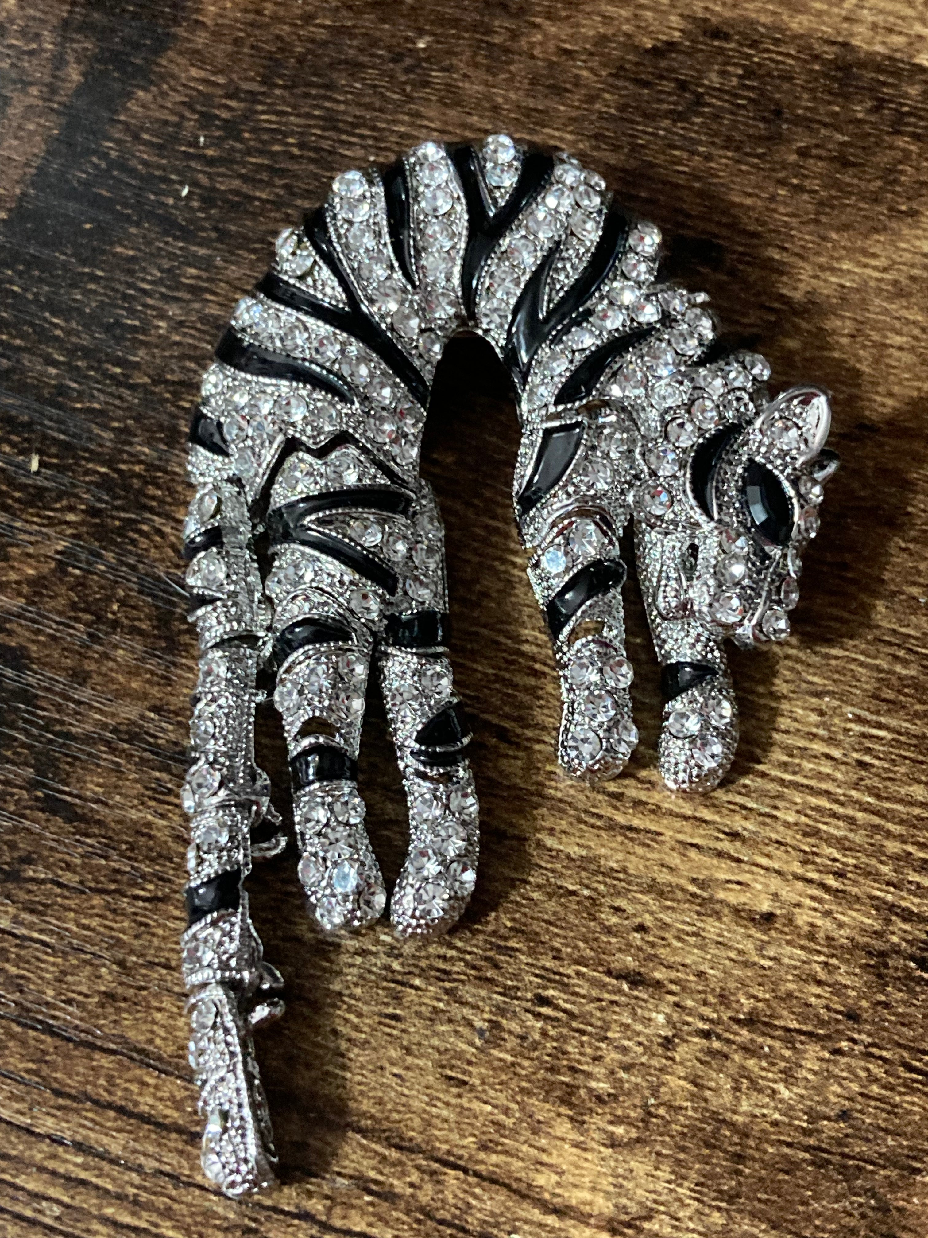 Articulated diamanté tiger big cat brooch
