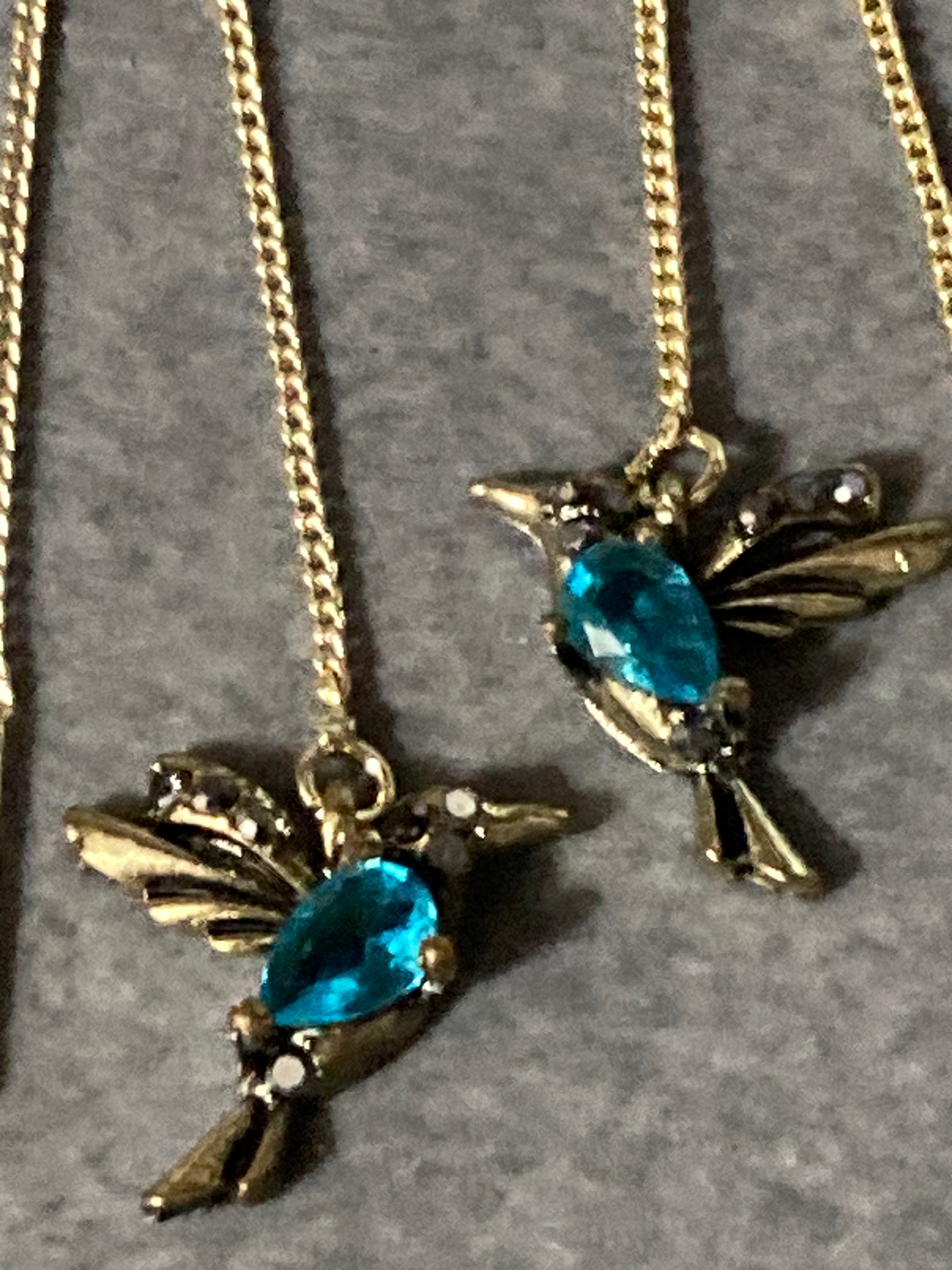 Blue diamanté marcasite blue Crystal bird threader earrings