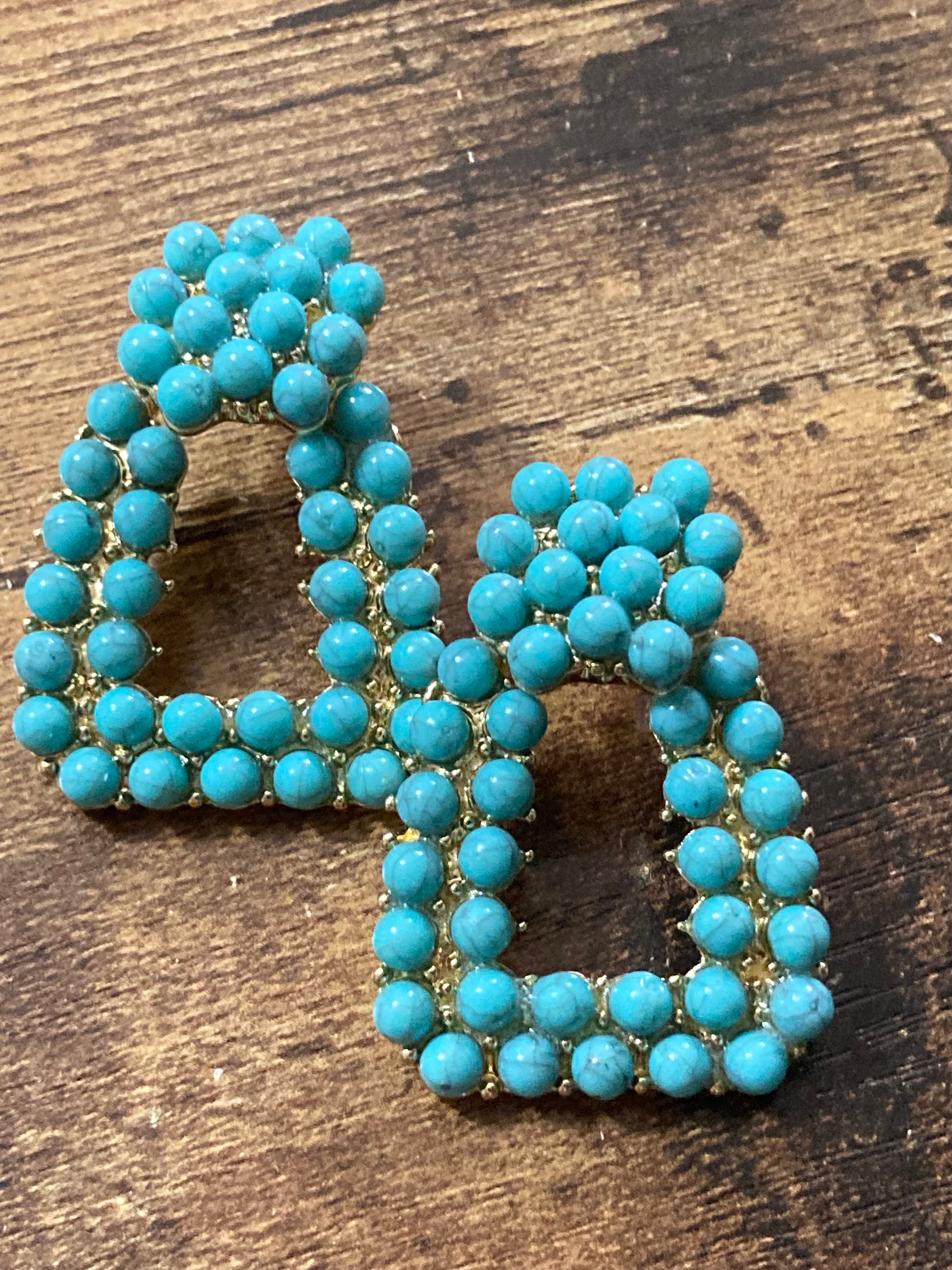 Turquoise beaded door knocker earrings