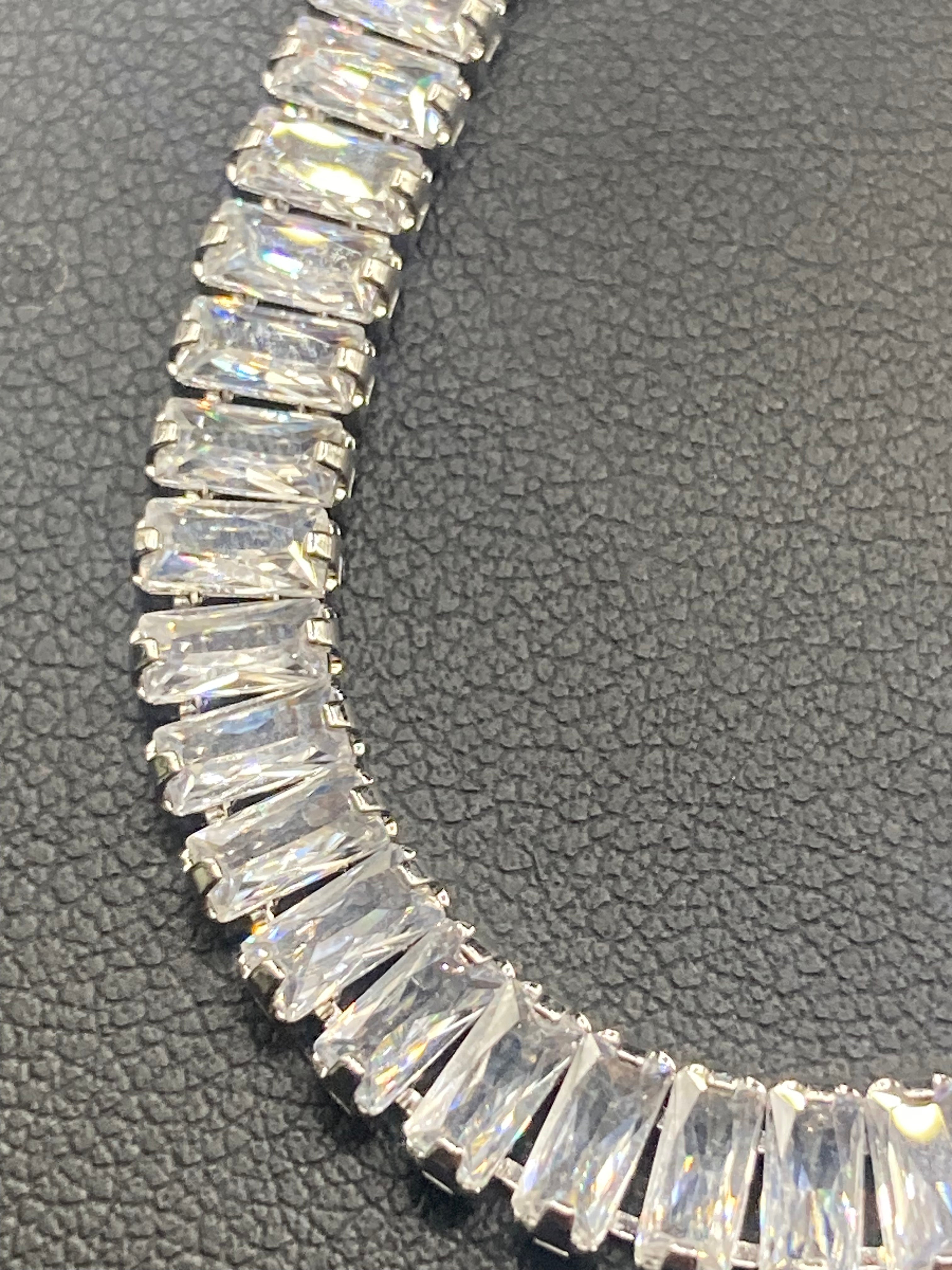 High End clear CZ necklace baguette Crystal diamanté White gold plated