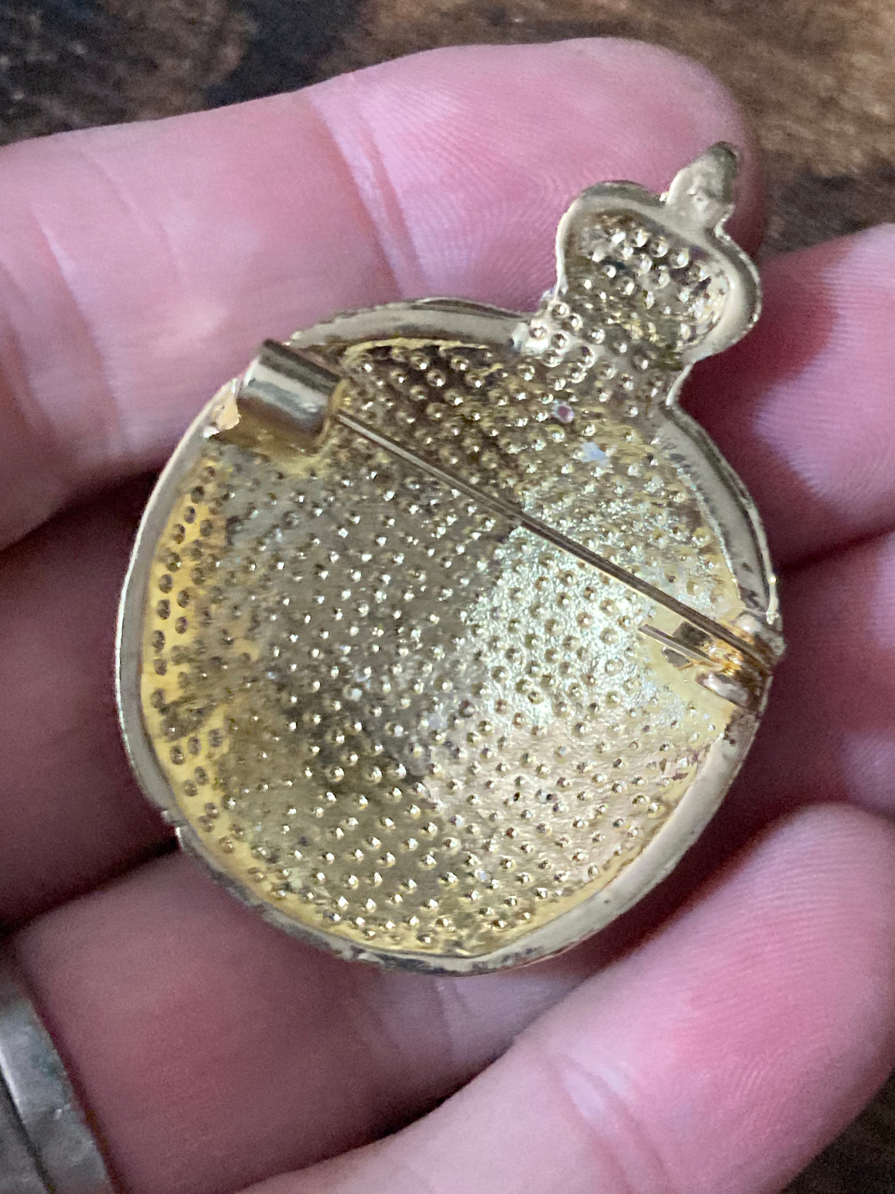 Red enamel royal crown pomegranate fruit brooch