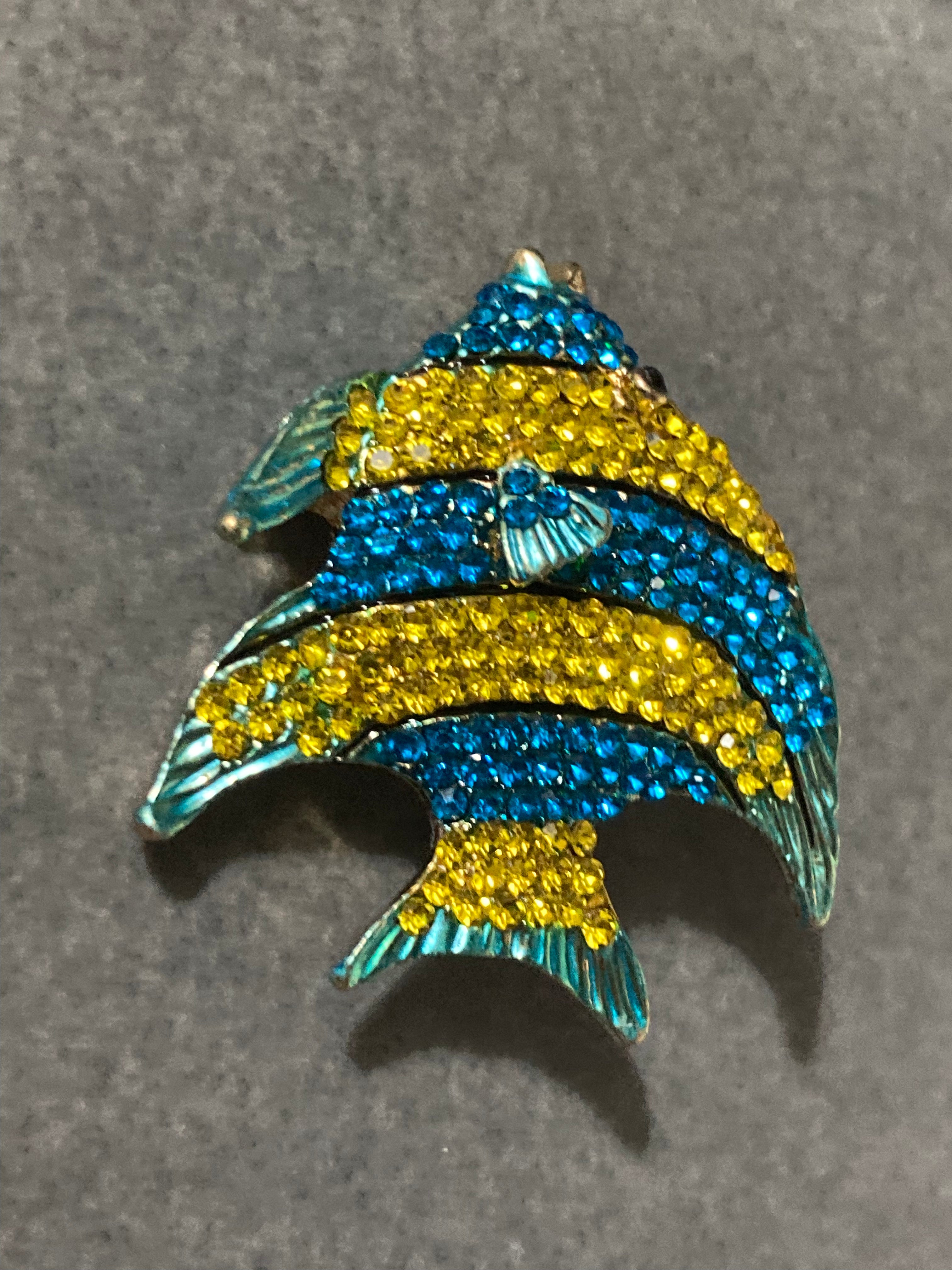 Diamanté Fish Brooch, Blue And Yellow Crystal Nautical Gift Pin