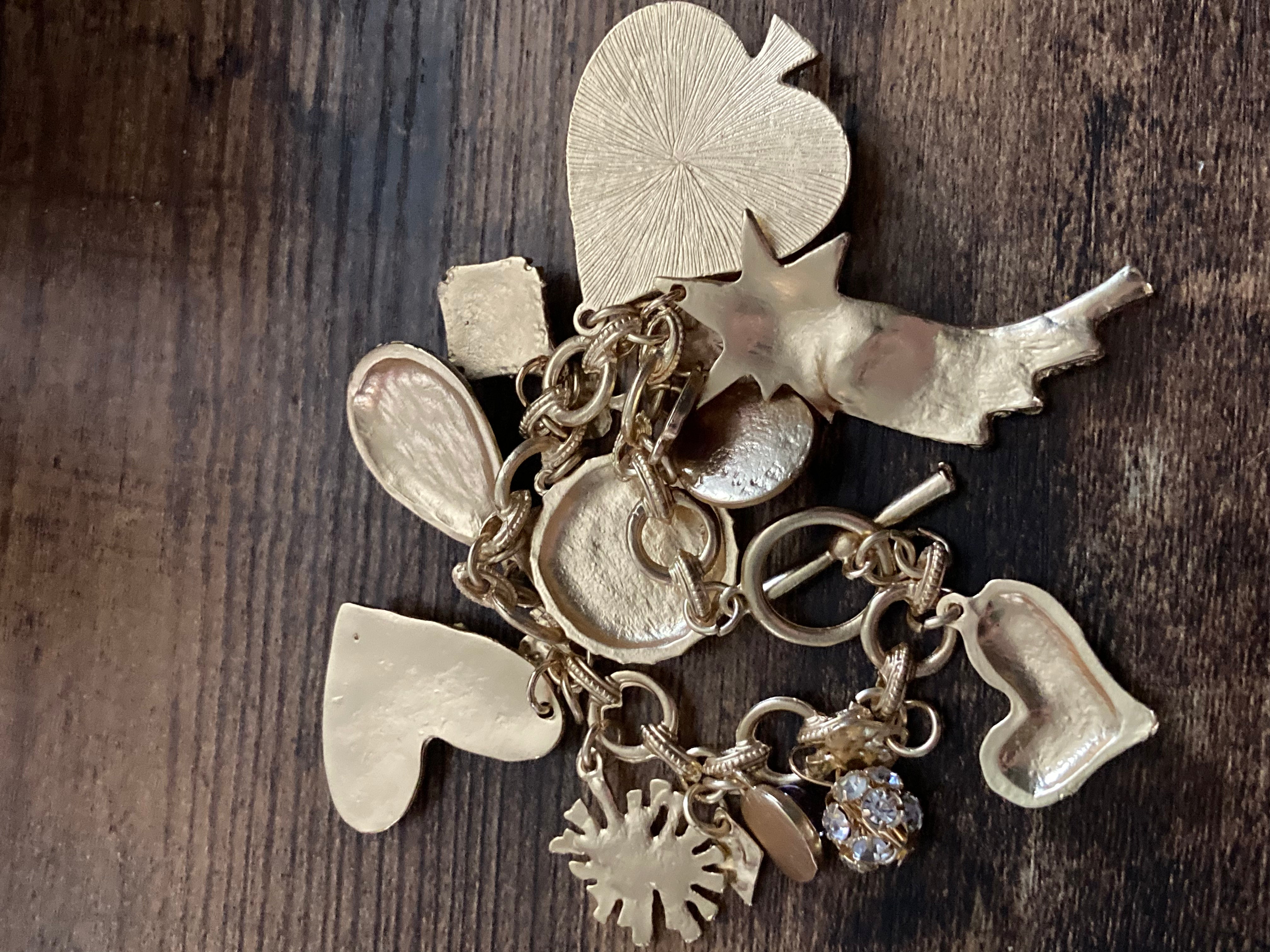 Vintage style chunky gold charm bracelet love hearts stars