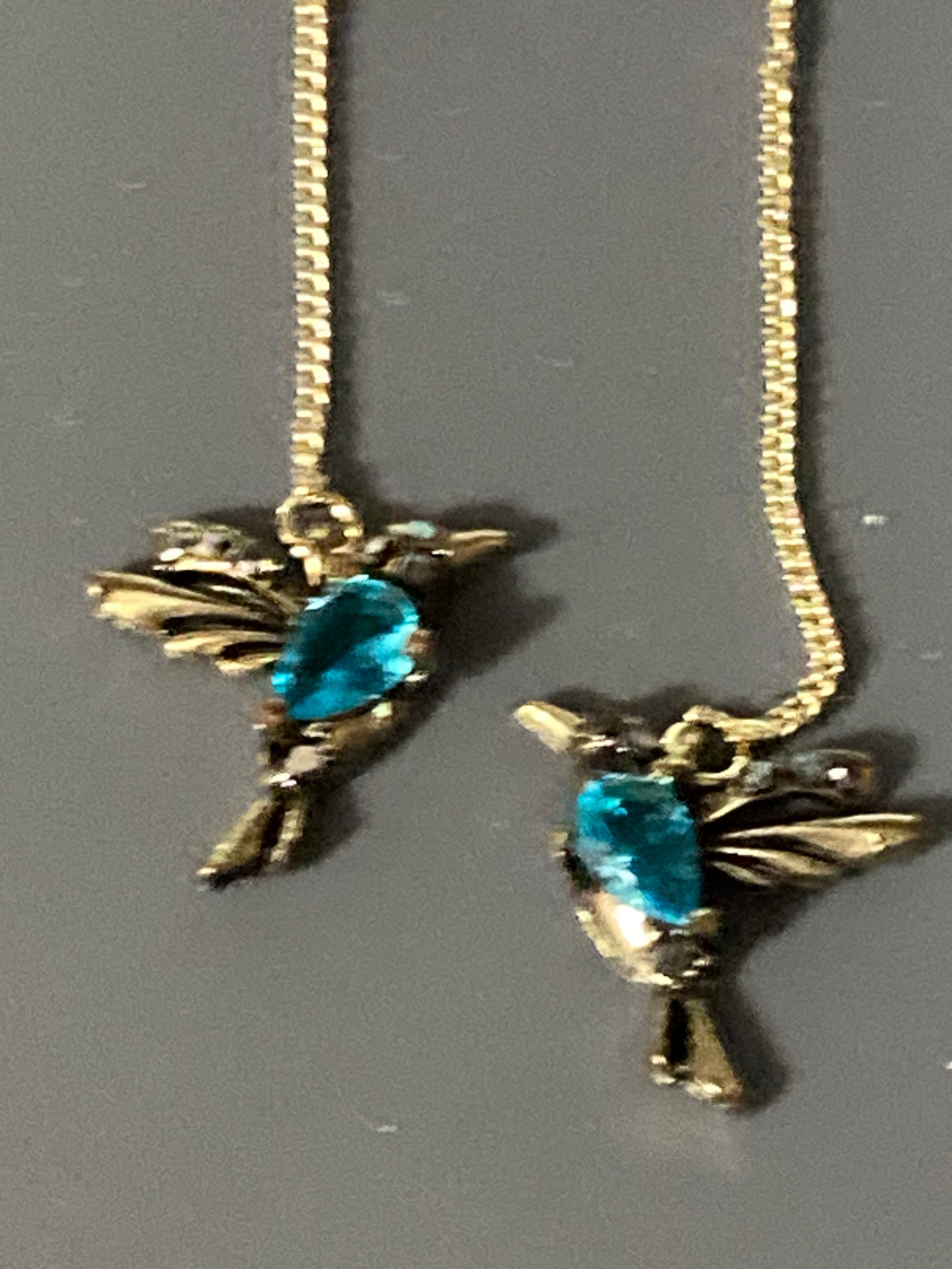 Blue diamanté marcasite blue Crystal bird threader earrings