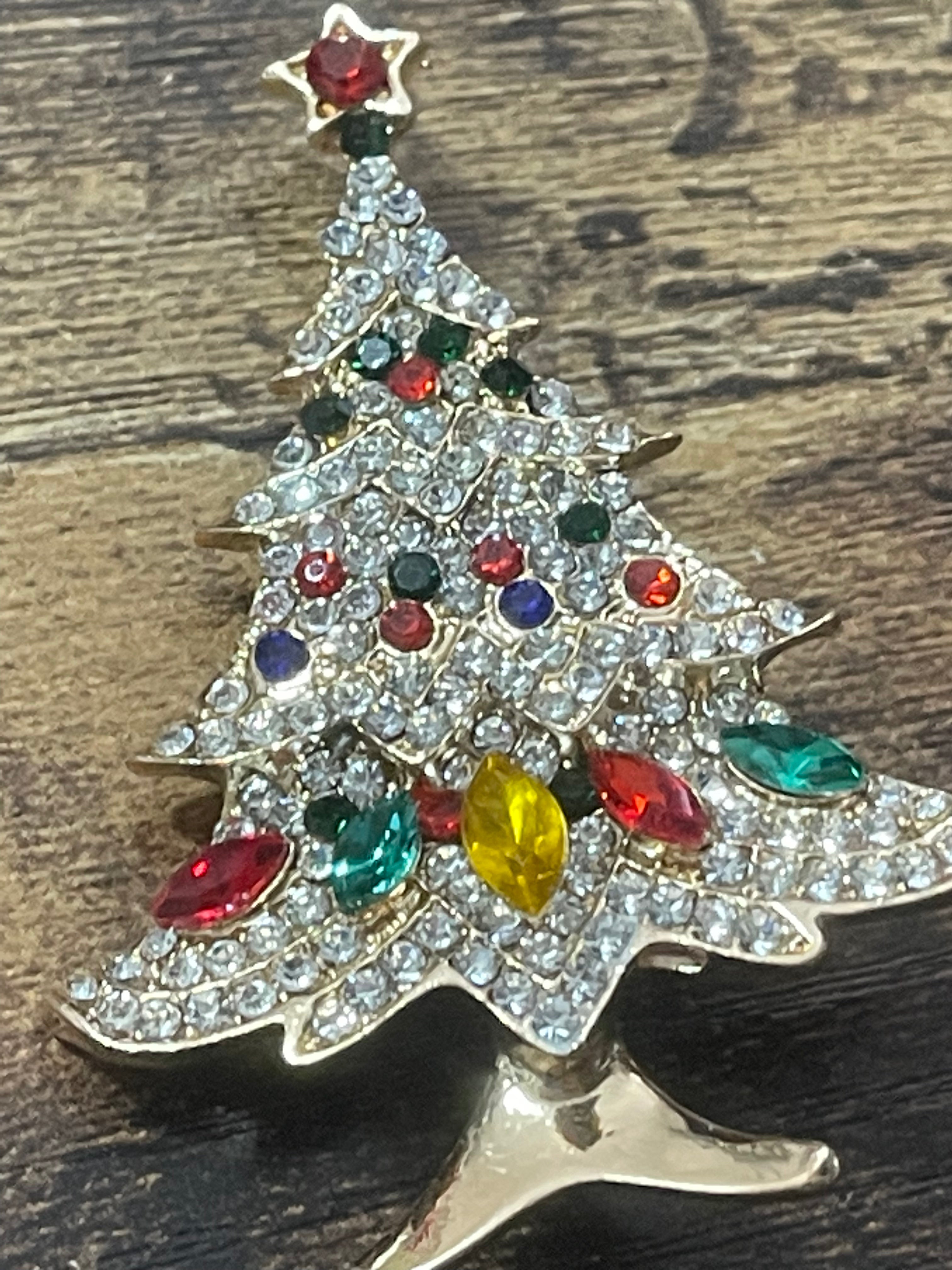 Rainbow Crystal diamanté Christmas tree brooch
