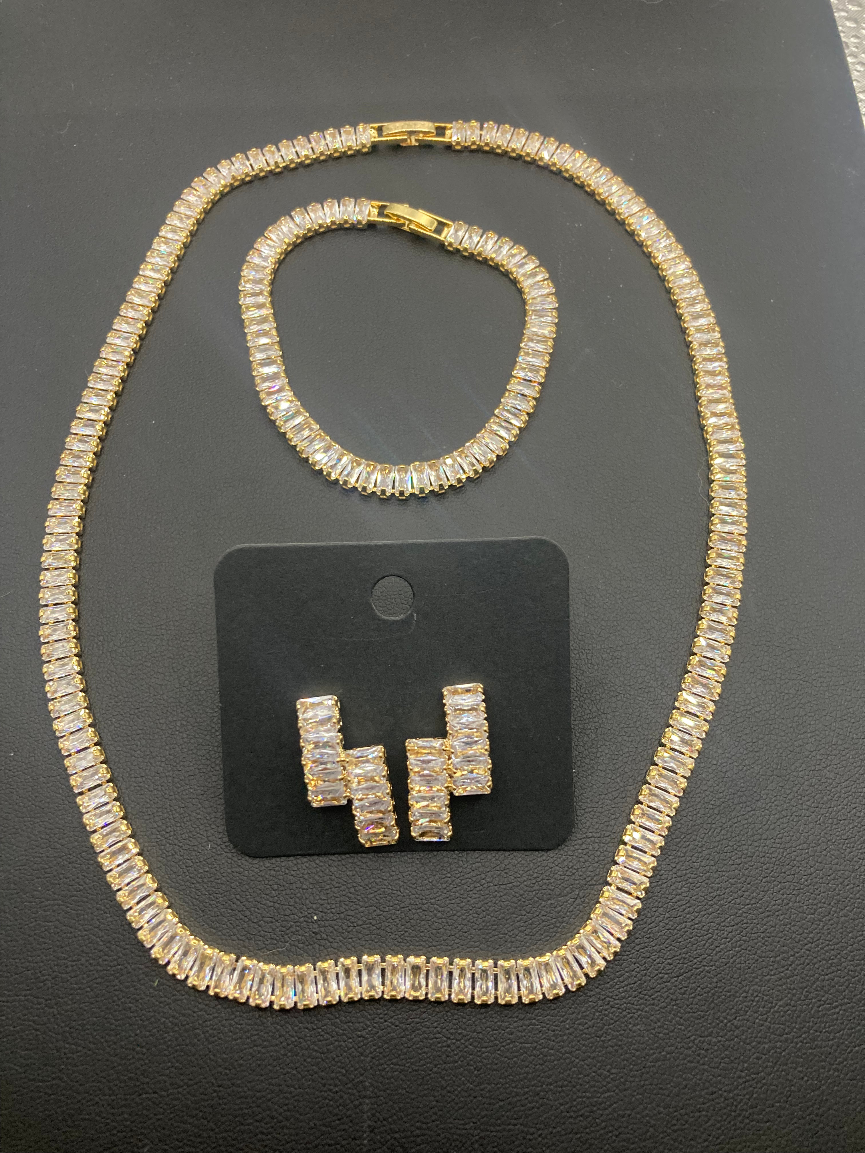 High End clear CZ necklace baguette Crystal diamanté gold plated