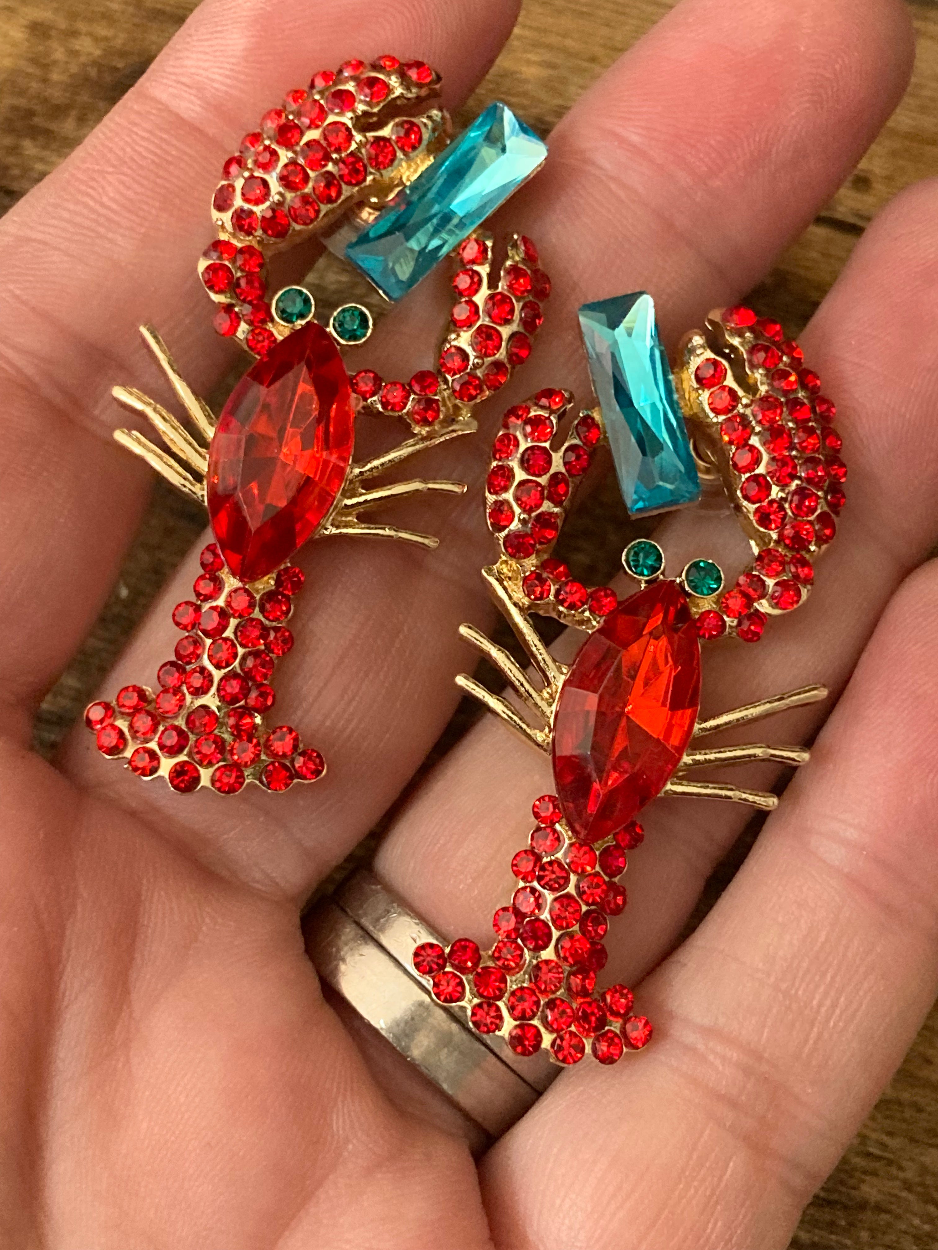 Crystal Diamanté red lobster earrings