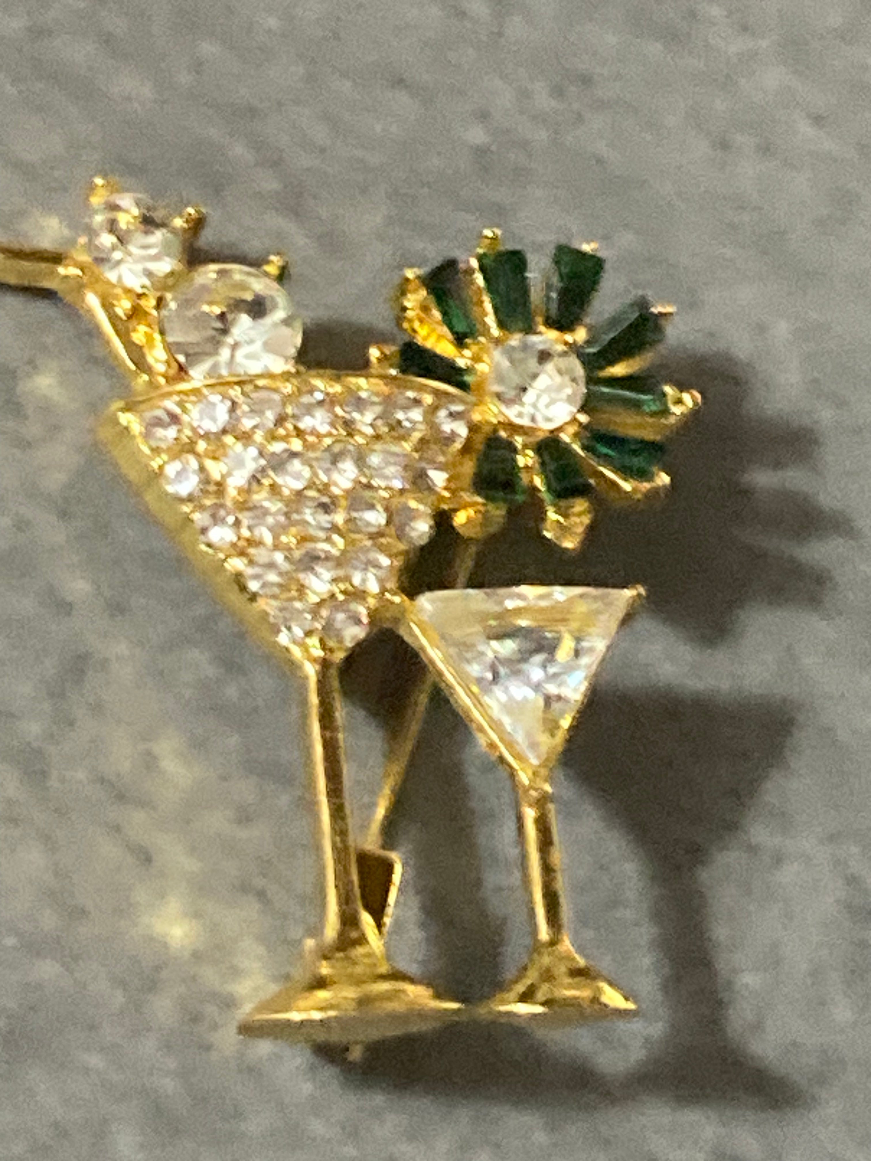 Champagne cocktail glass Crystal brooch