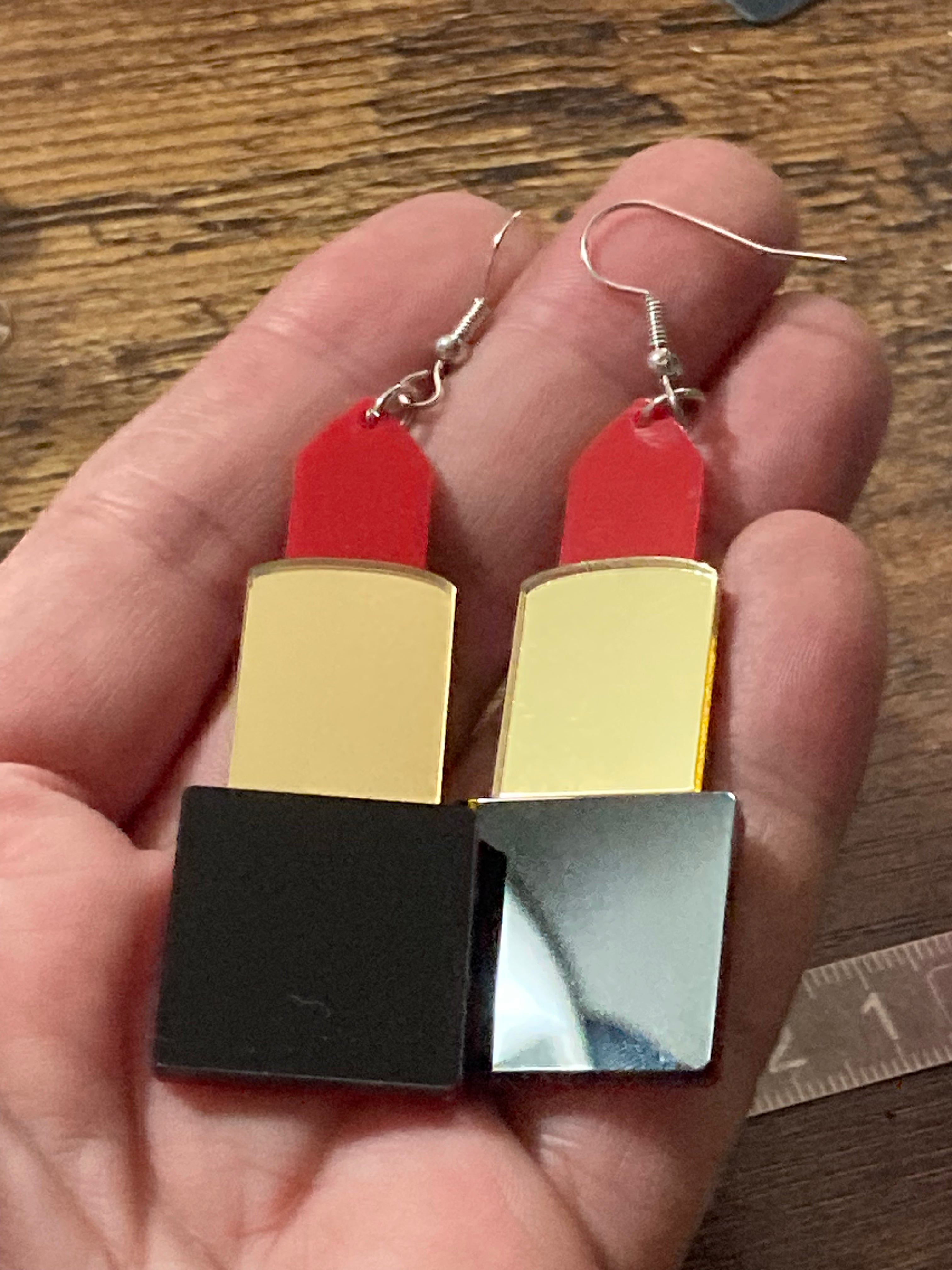Novelty bright red lipstick acrylic earrings