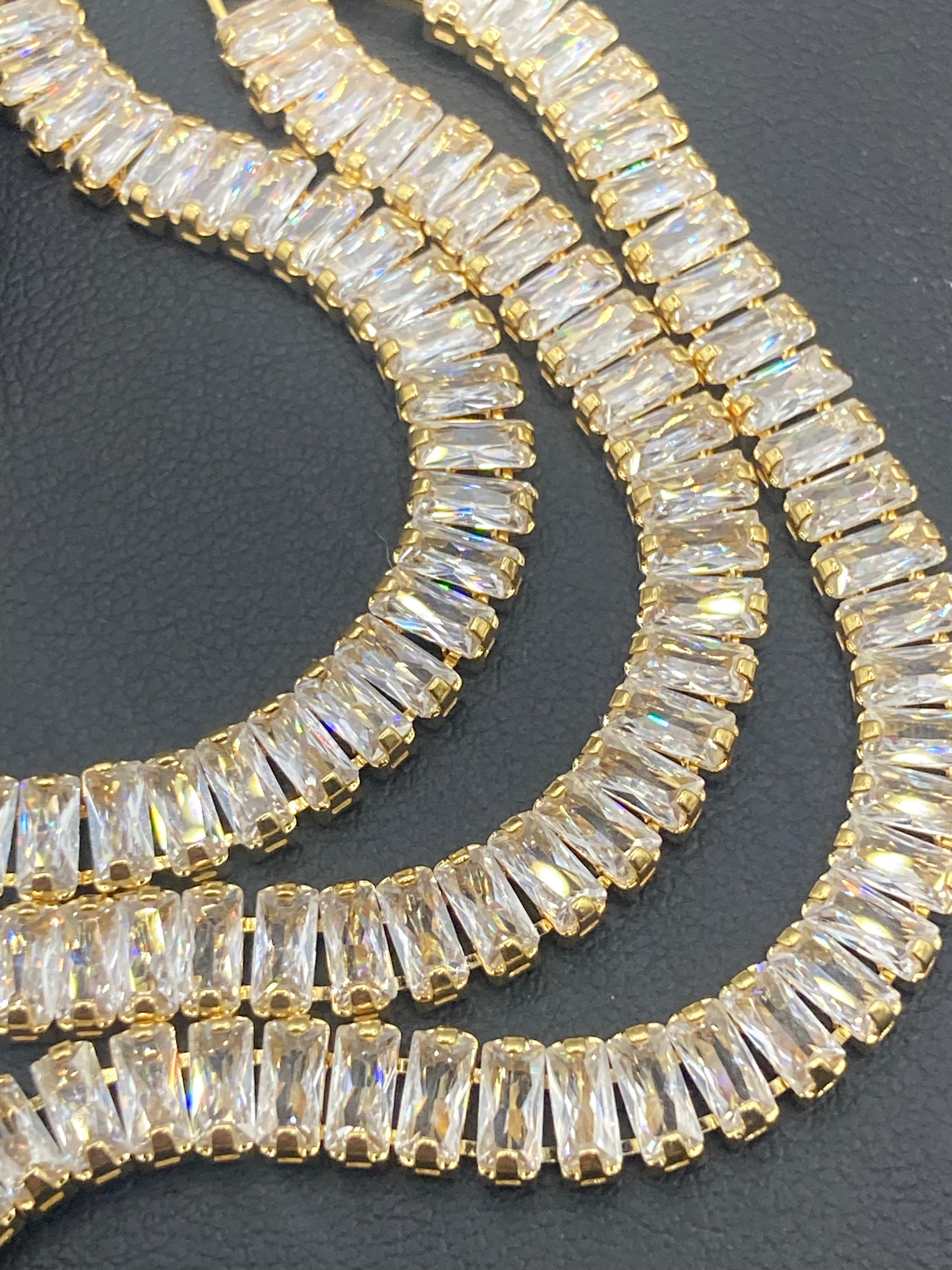 High End clear CZ necklace baguette Crystal diamanté gold plated